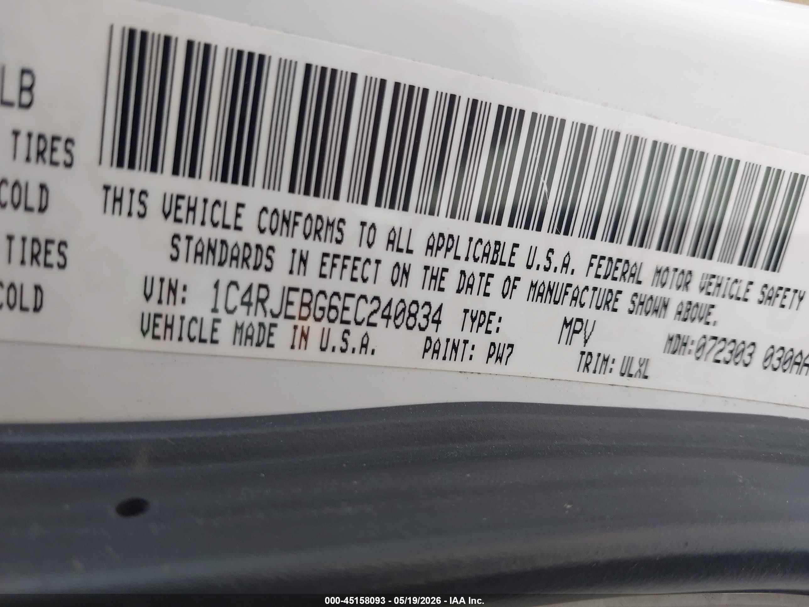 2014 Jeep Grand Cherokee Limited Белый vin: 1C4RJEBG6EC240834