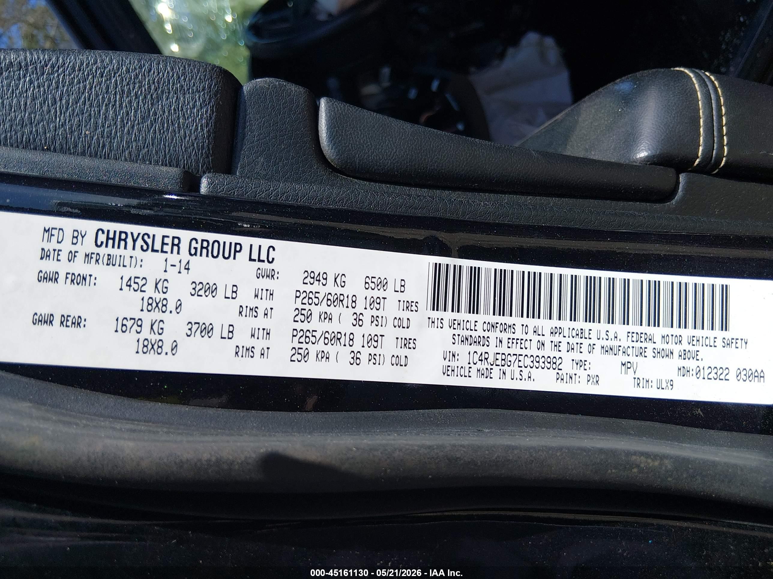 2014 Jeep Grand Cherokee Limited Black vin: 1C4RJEBG7EC393982