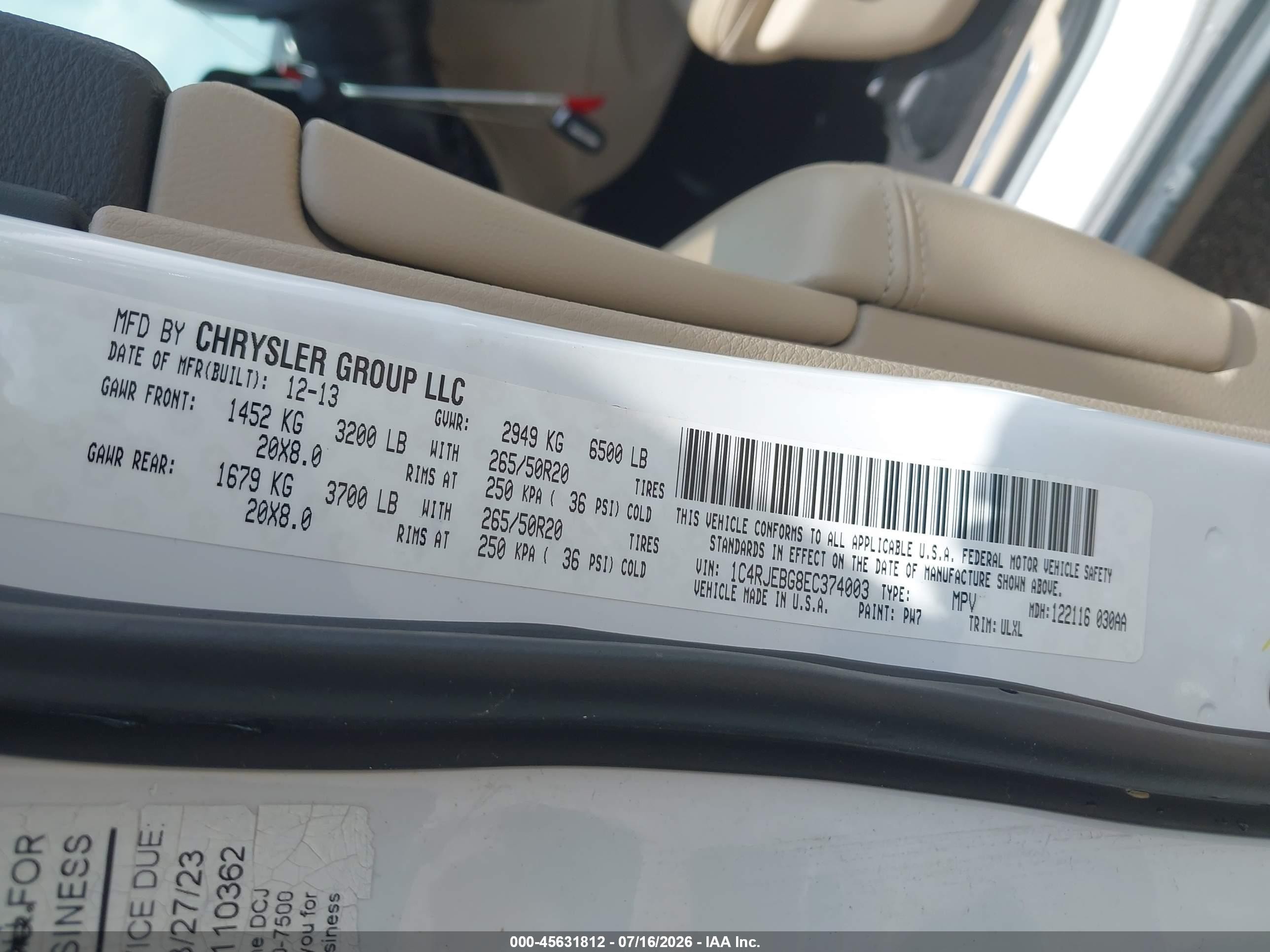 2014 Jeep Grand Cherokee Limited White vin: 1C4RJEBG8EC374003