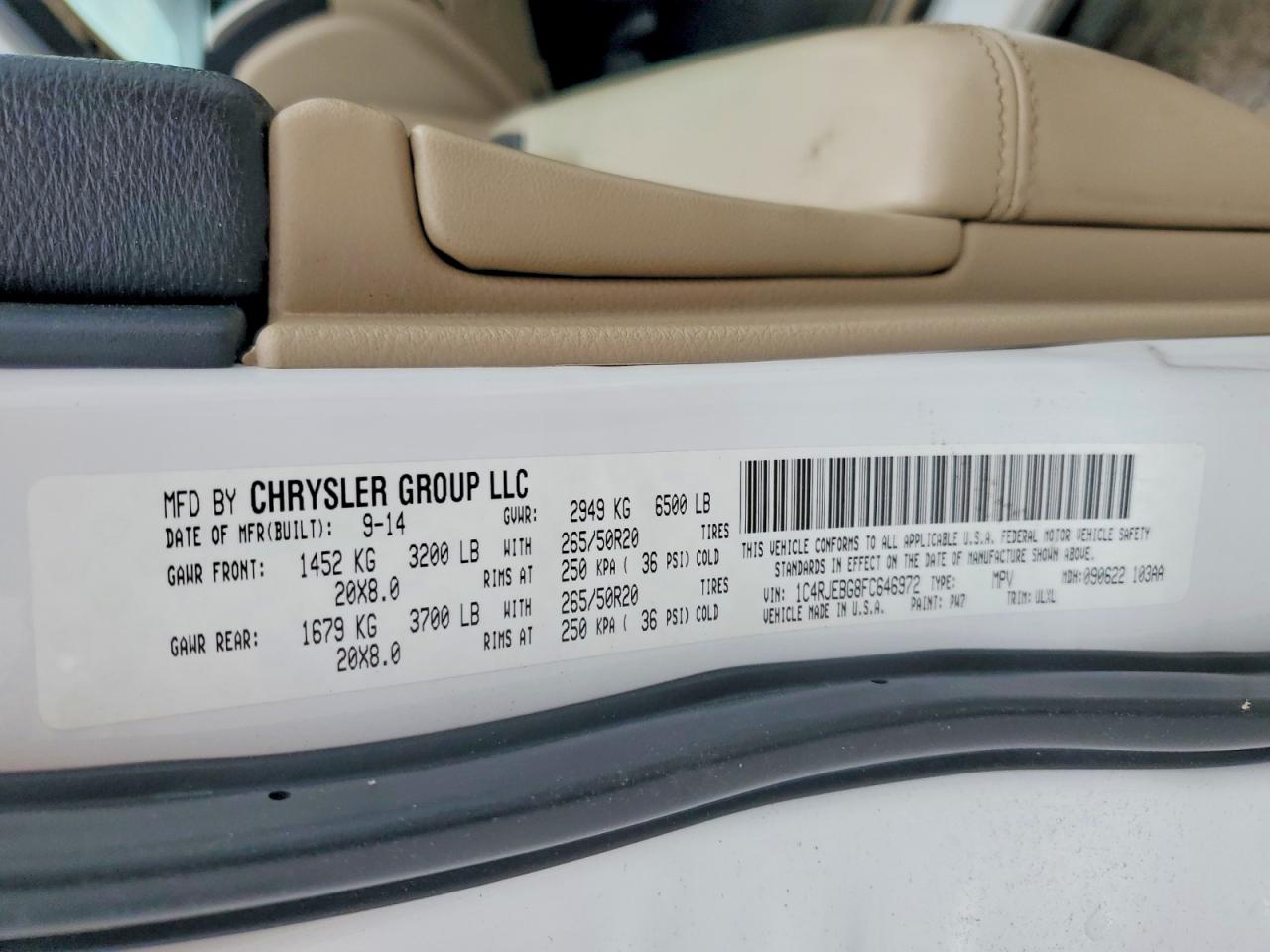 2015 Jeep Grand Cherokee Limited White vin: 1C4RJEBG8FC646972