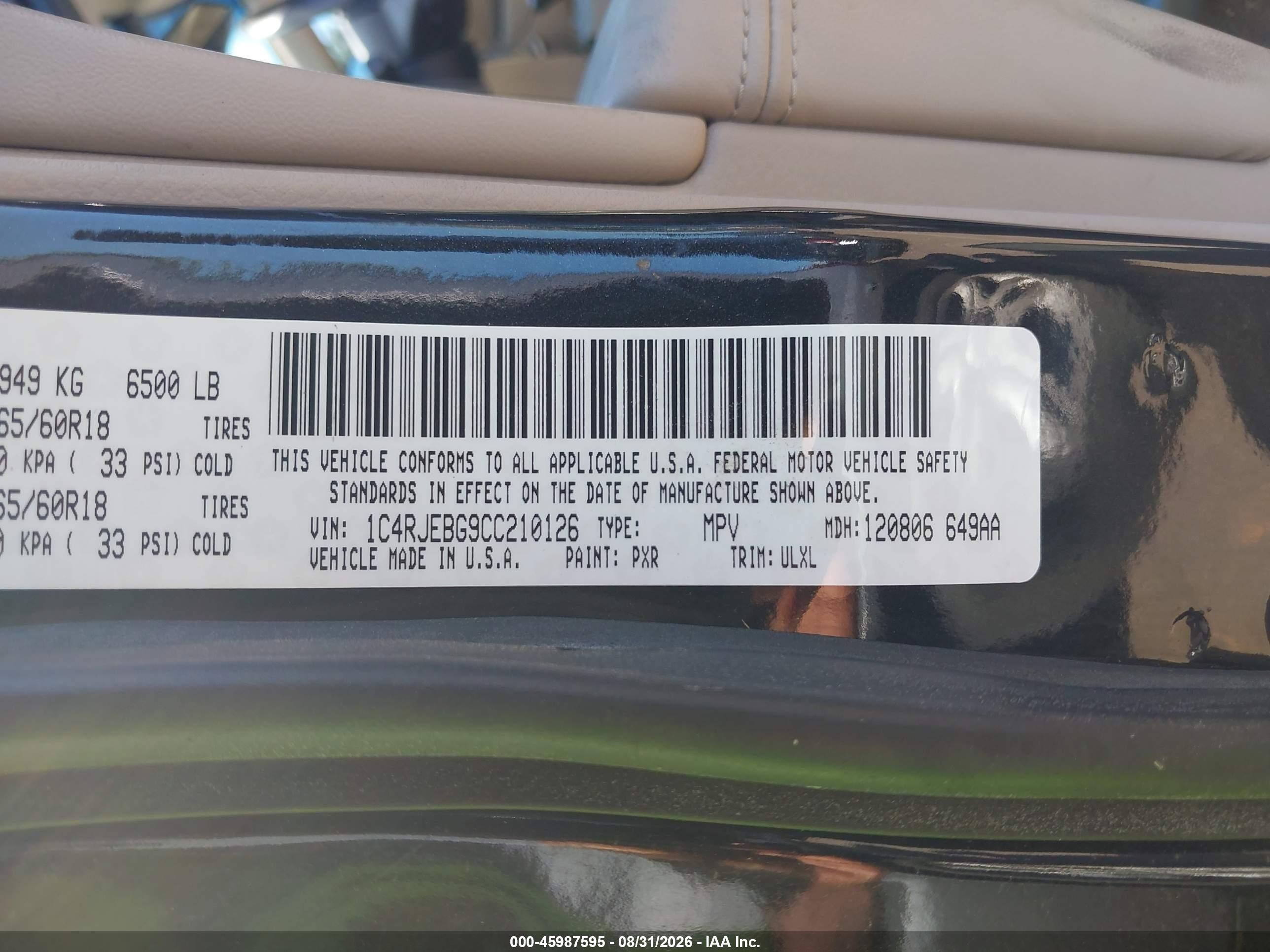 2012 Jeep Grand Cherokee Limited Black vin: 1C4RJEBG9CC210126