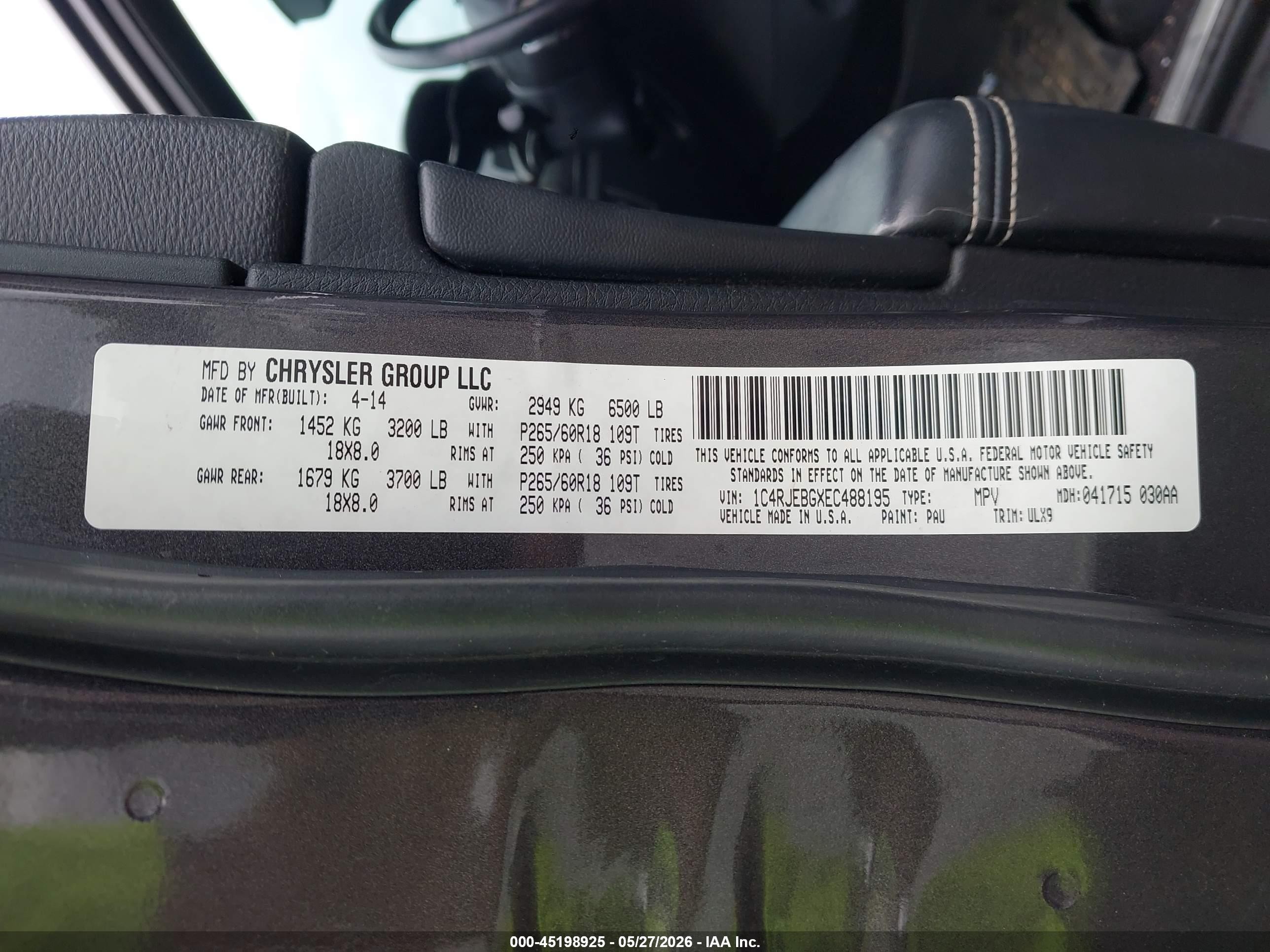 2014 Jeep Grand Cherokee Limited Gray vin: 1C4RJEBGXEC488195