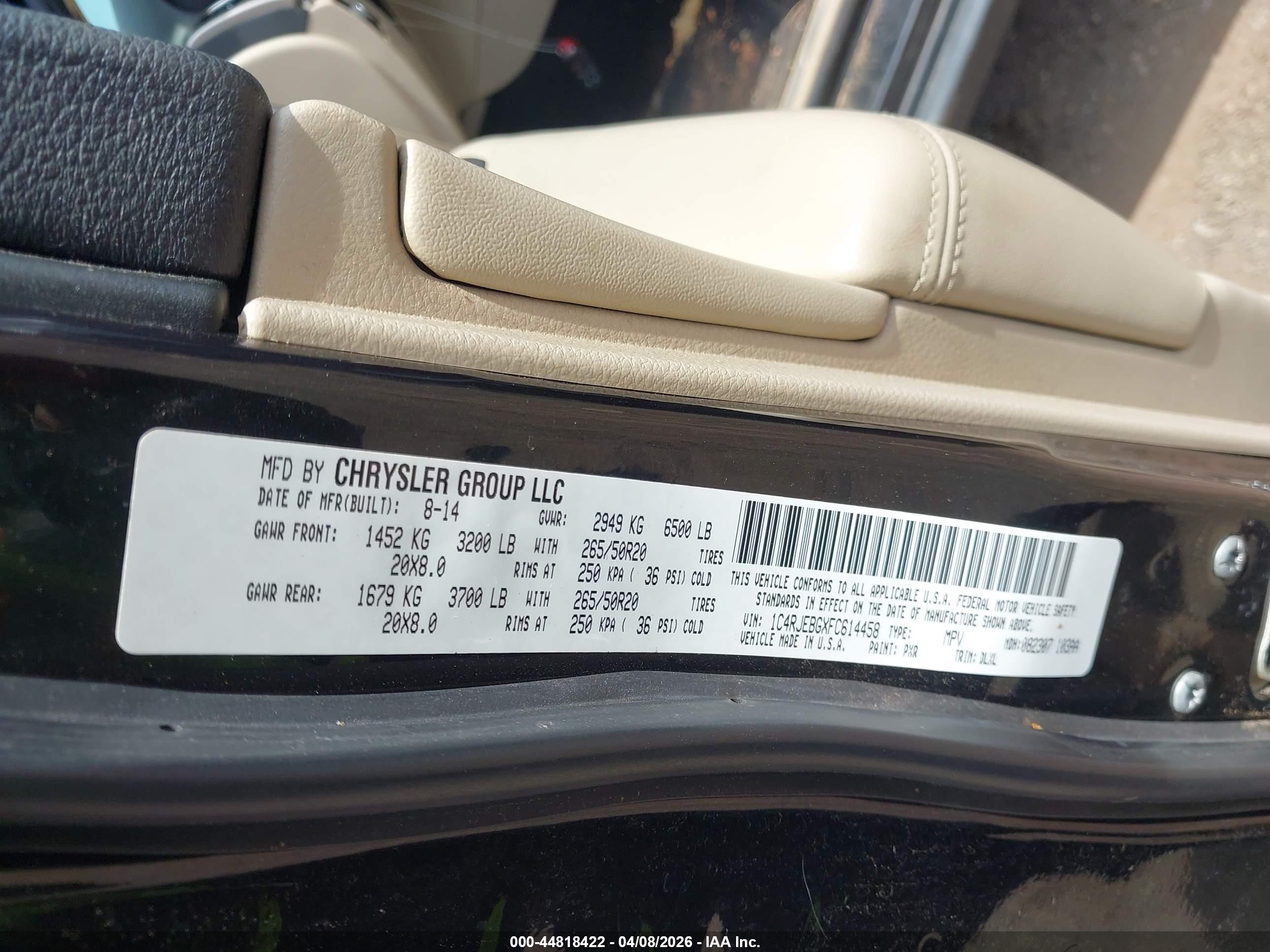 2015 Jeep Grand Cherokee Limited Black vin: 1C4RJEBGXFC614458