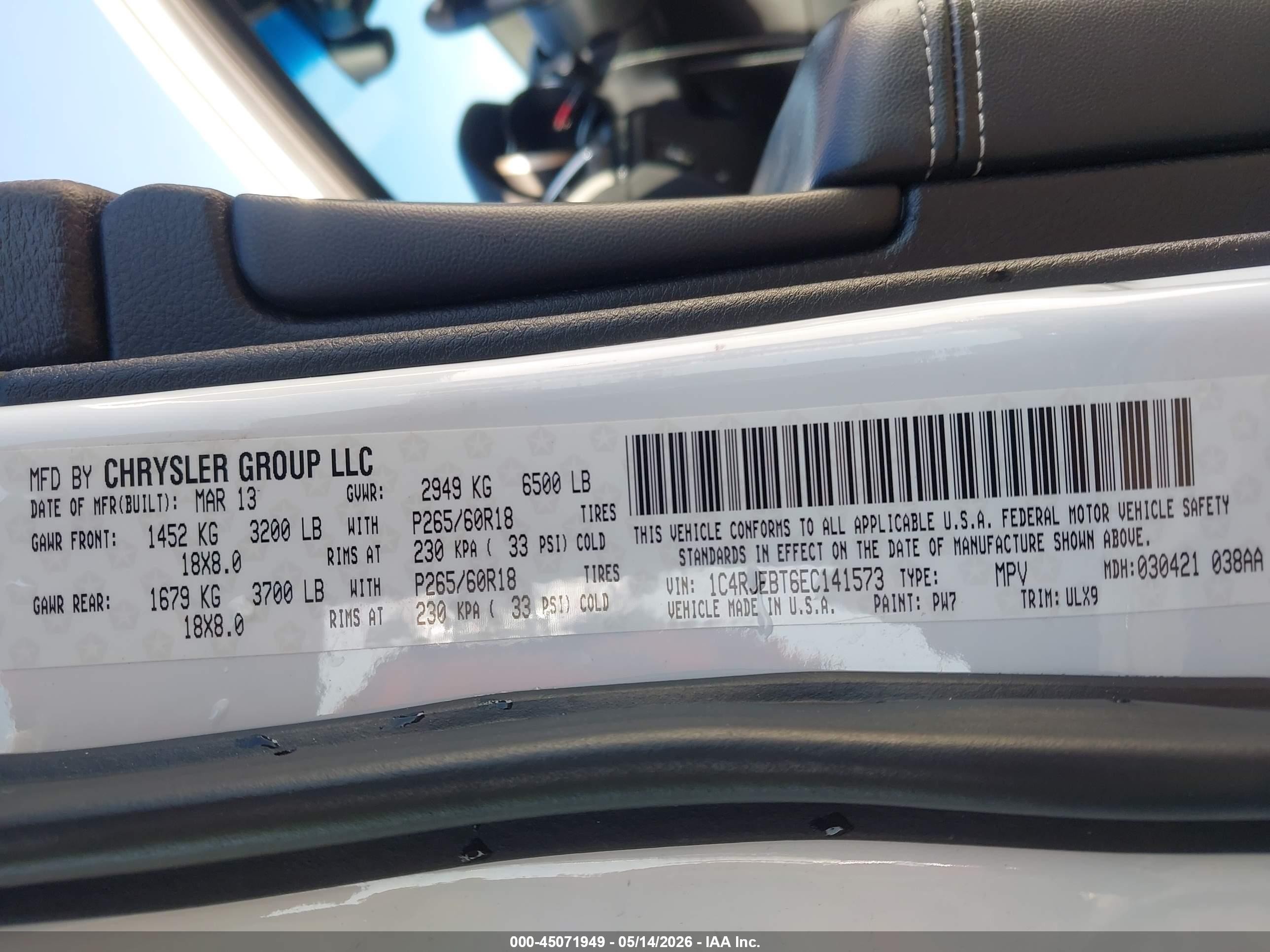 2014 Jeep Grand Cherokee Limited White vin: 1C4RJEBT6EC141573