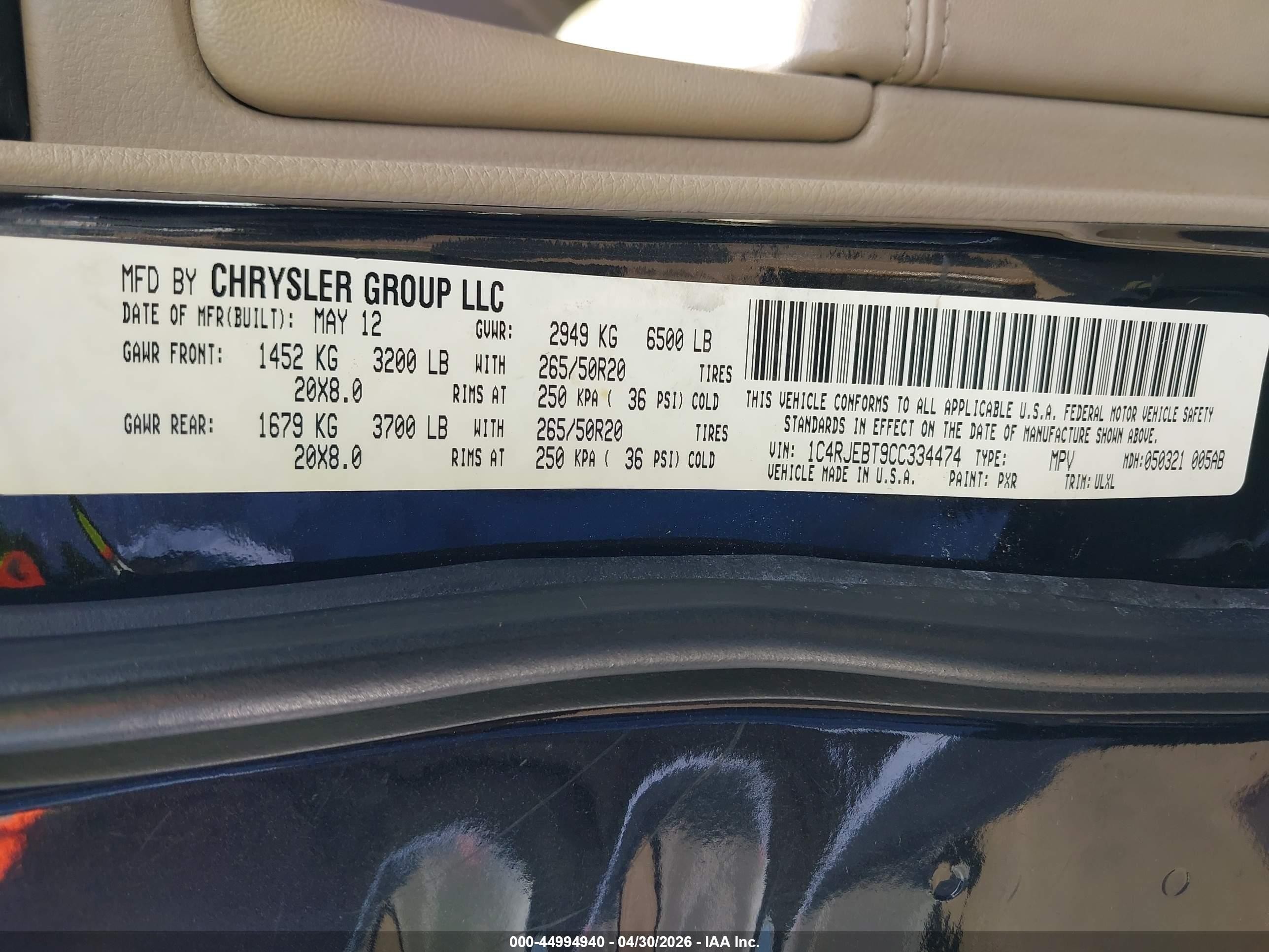 2012 Jeep Grand Cherokee Limited Black vin: 1C4RJEBT9CC334474