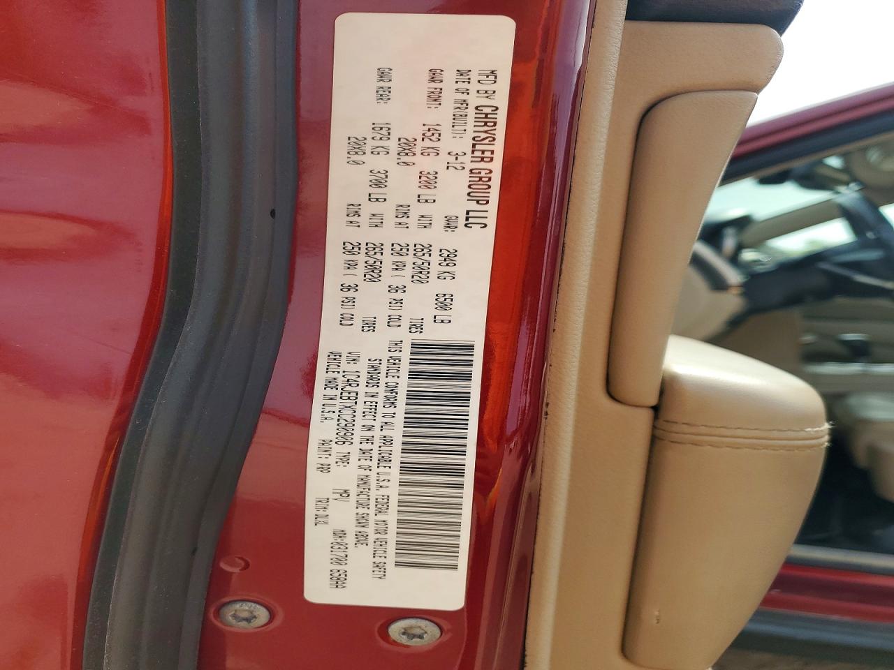 2012 Jeep Grand Cherokee Limited Red vin: 1C4RJEBTXCC290906