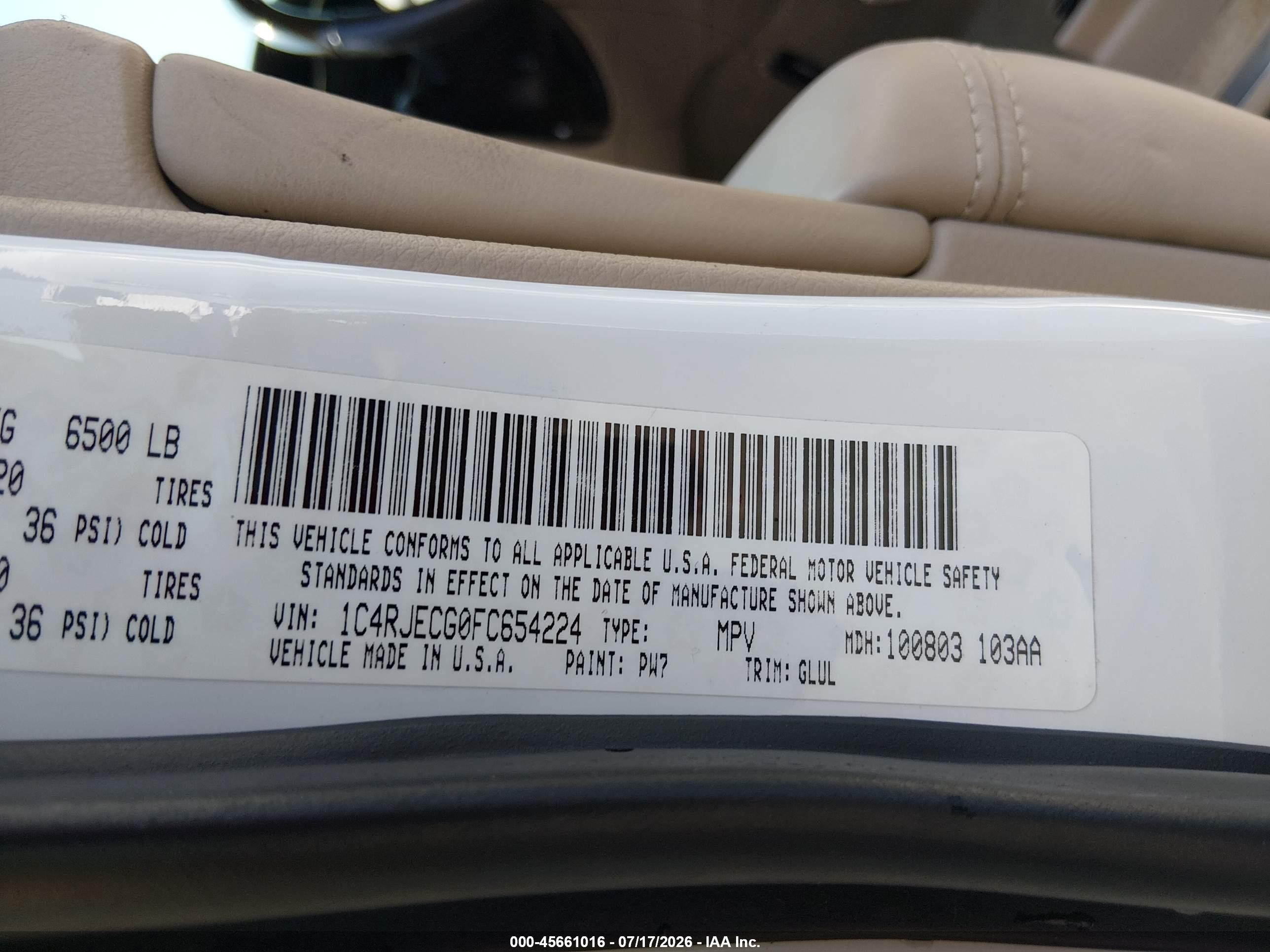 2015 Jeep Grand Cherokee Overland Белый vin: 1C4RJECG0FC654224