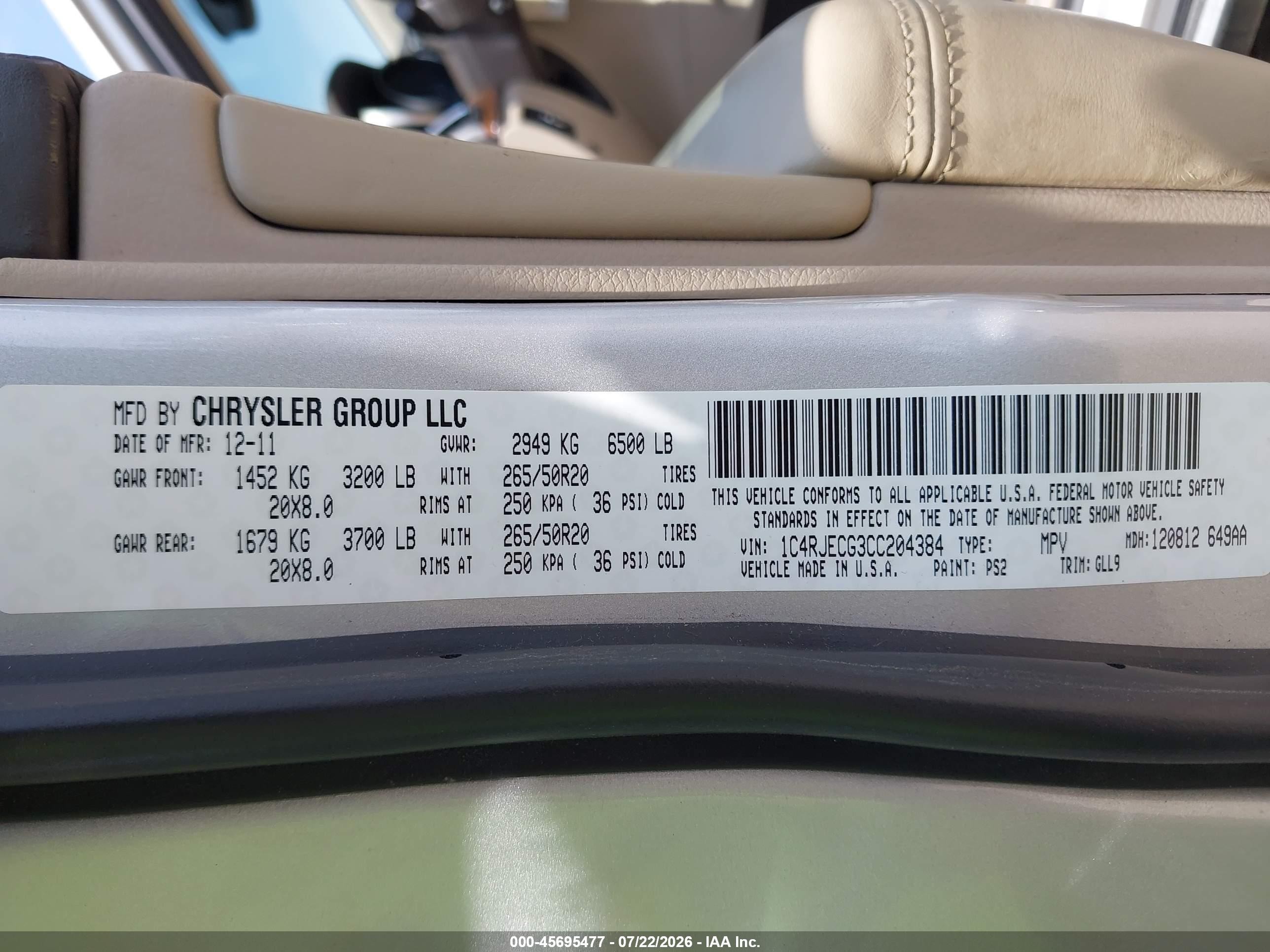 2012 Jeep Grand Cherokee Overland Silver vin: 1C4RJECG3CC204384