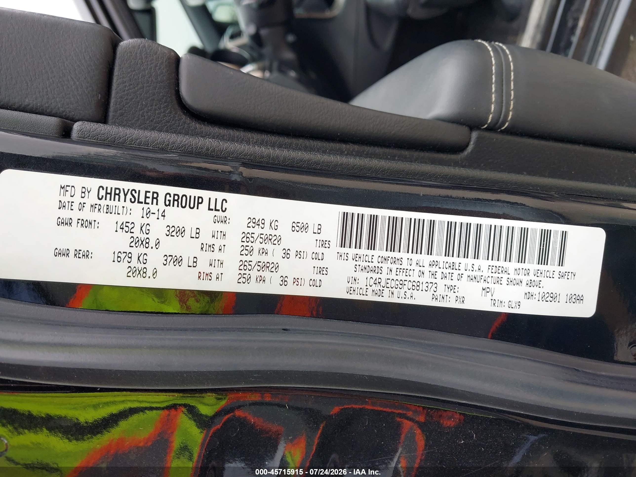 2015 Jeep Grand Cherokee Overland Черный vin: 1C4RJECG9FC681373
