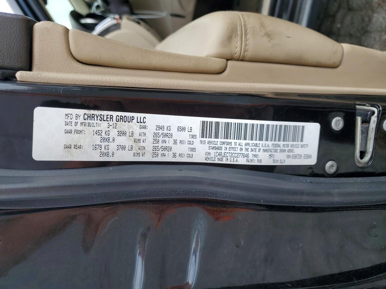 2012 Jeep Grand Cherokee Overland Black vin: 1C4RJECT2CC277646