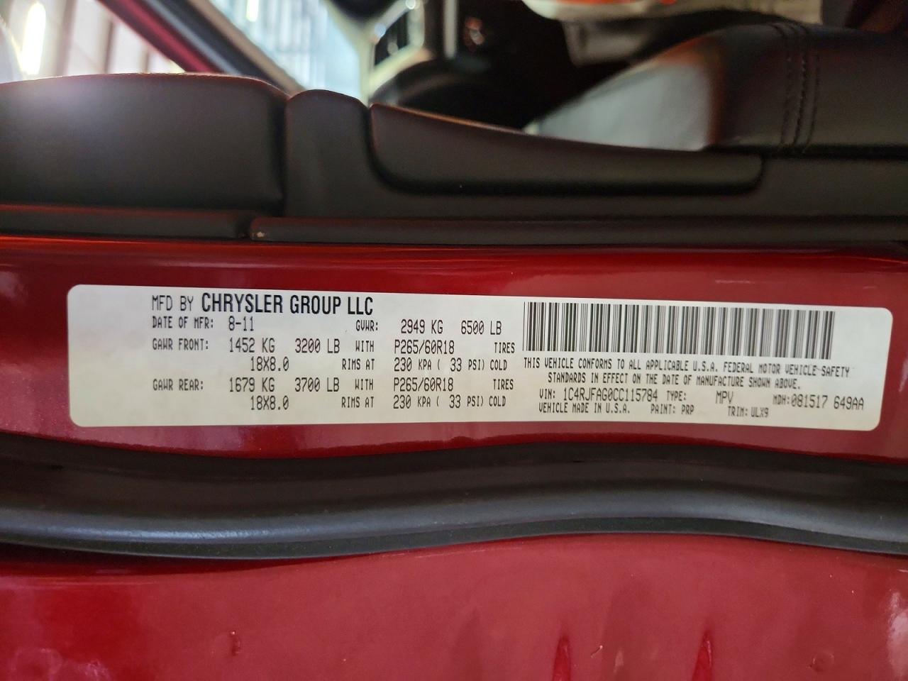 2012 Jeep Grand Cherokee Laredo Red vin: 1C4RJFAG0CC115784