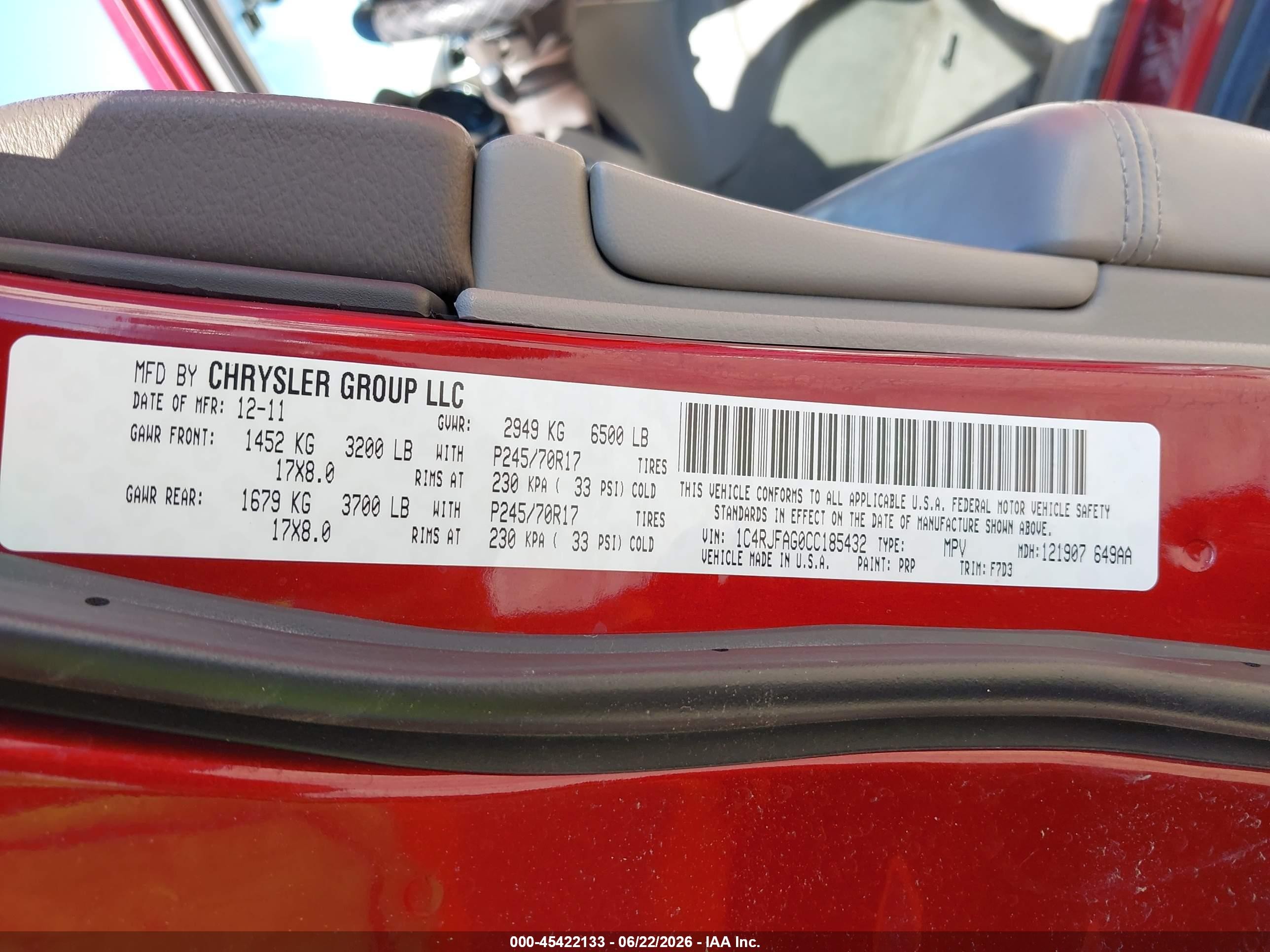2012 Jeep Grand Cherokee Laredo Red vin: 1C4RJFAG0CC185432