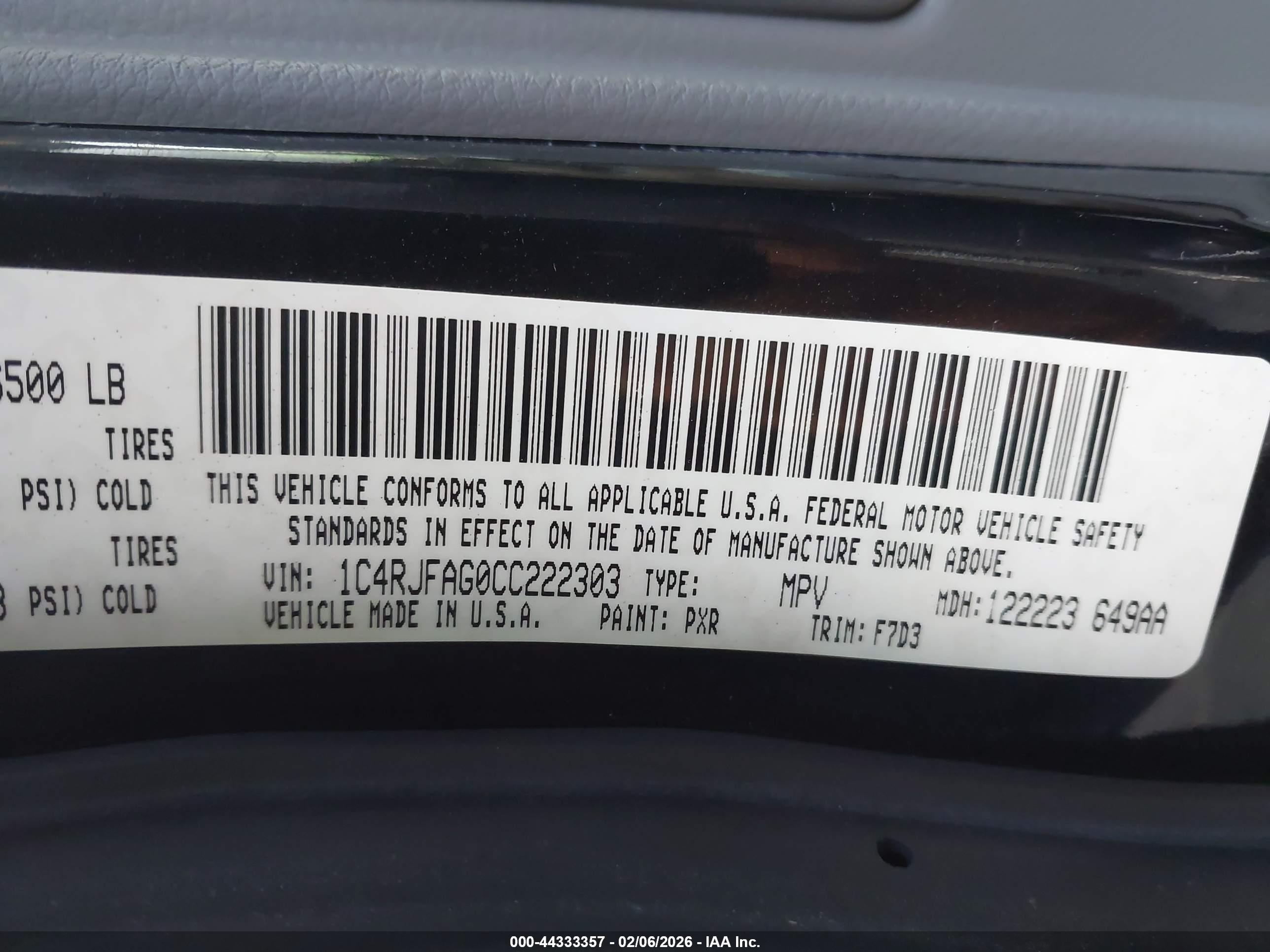 2012 Jeep Grand Cherokee Laredo Black vin: 1C4RJFAG0CC222303