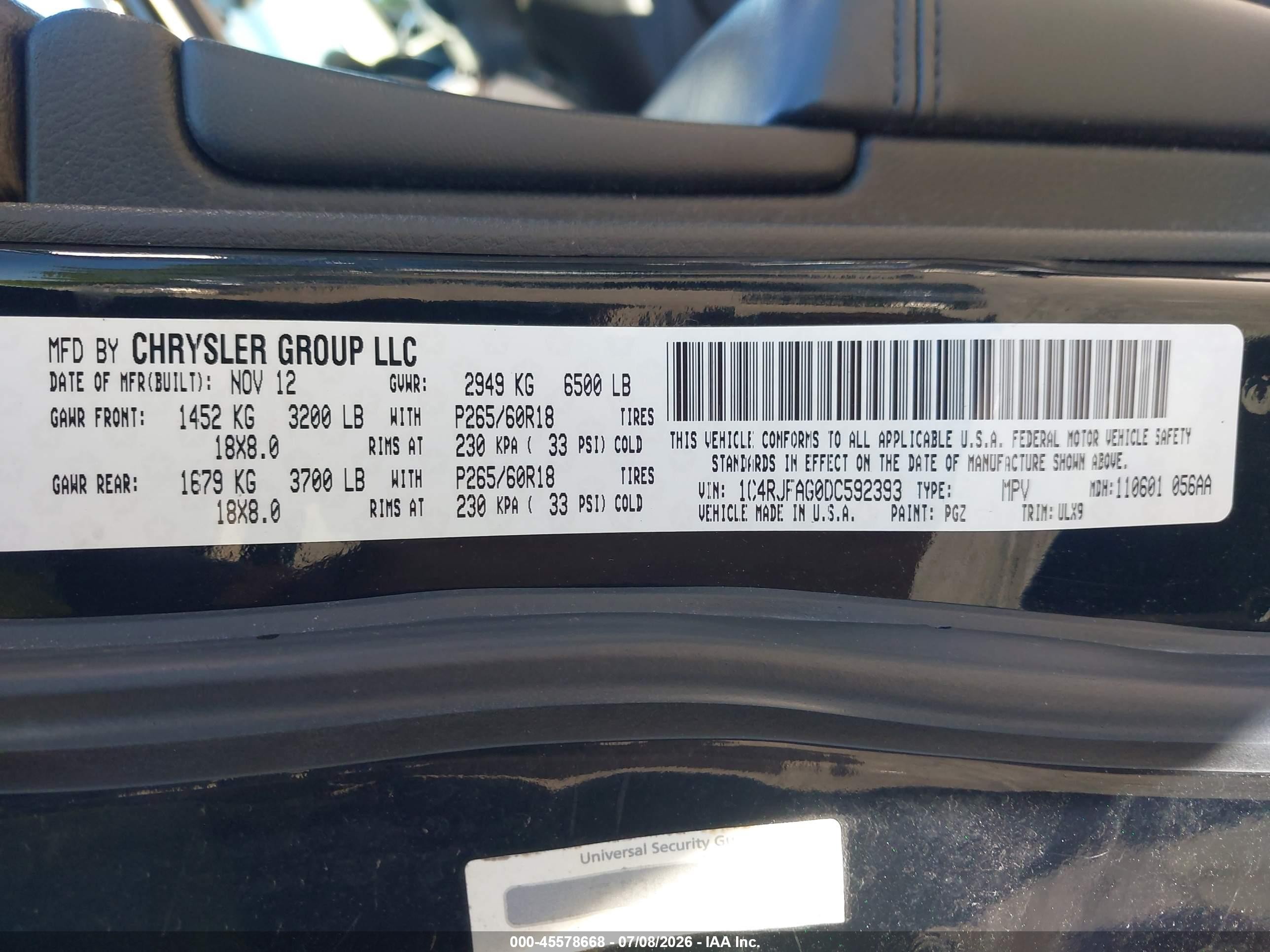 2013 Jeep Grand Cherokee Laredo Black vin: 1C4RJFAG0DC592393