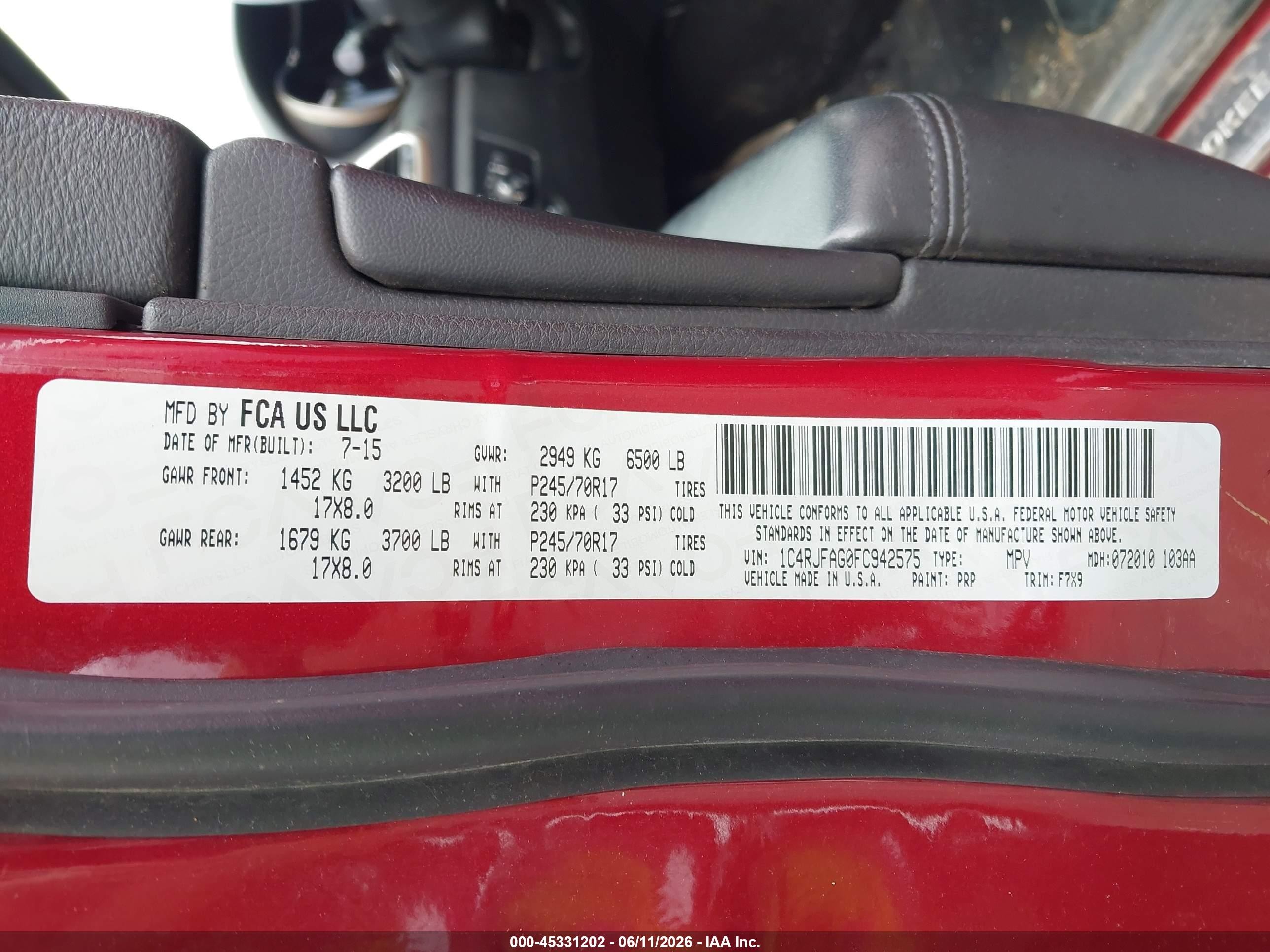 2015 Jeep Grand Cherokee Laredo Red vin: 1C4RJFAG0FC942575