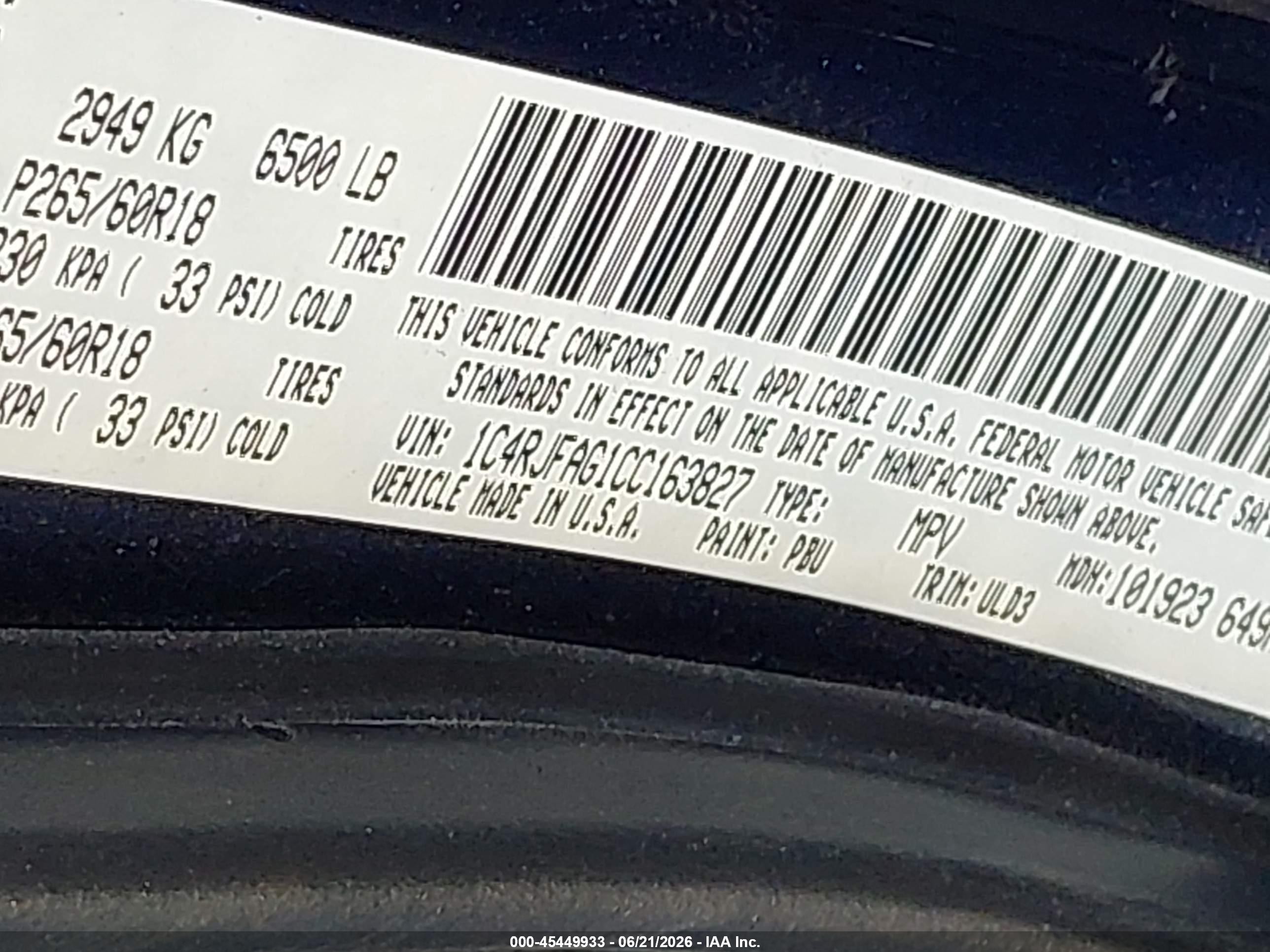 2012 Jeep Grand Cherokee Laredo Blue vin: 1C4RJFAG1CC163827
