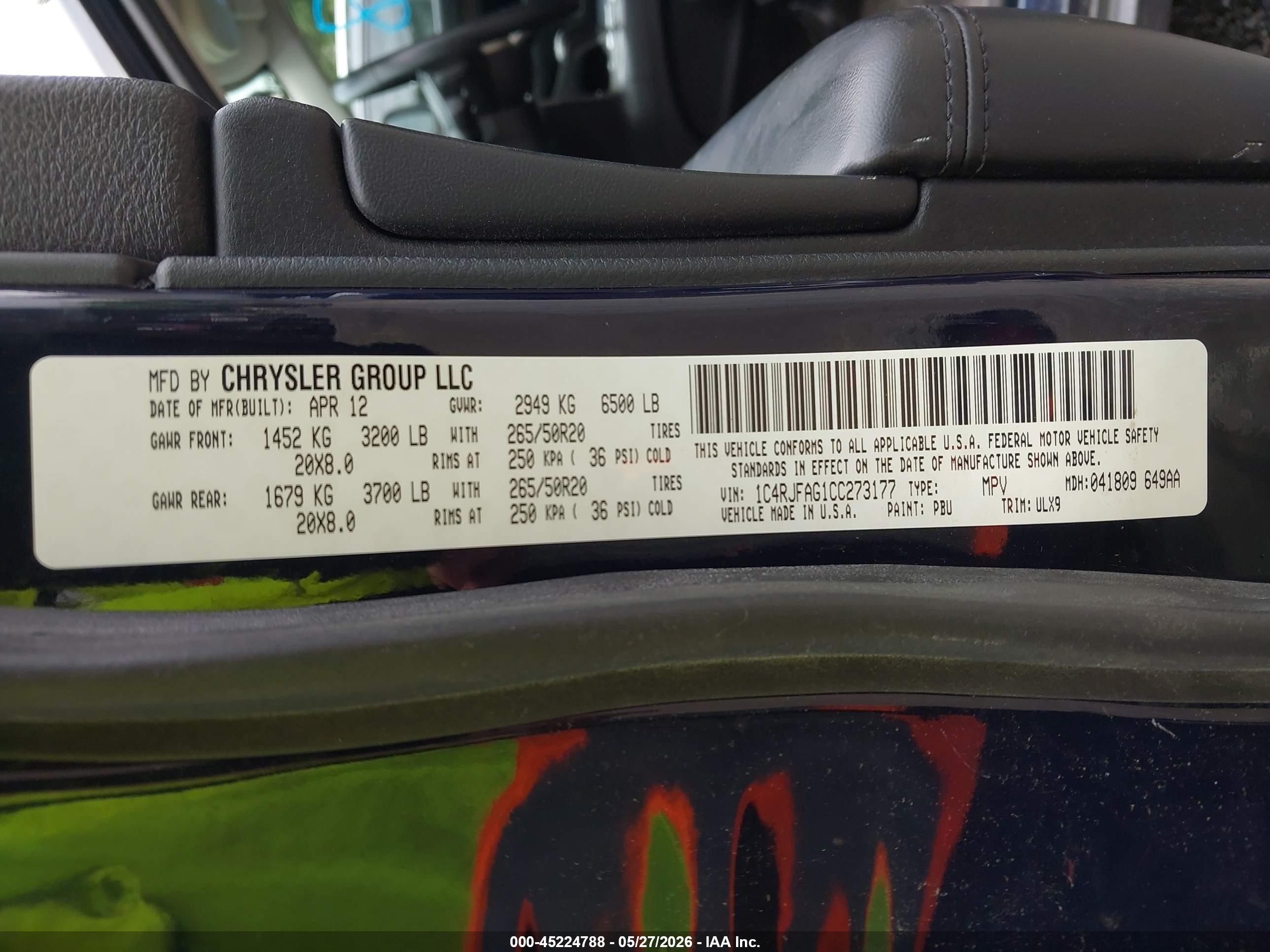 2012 Jeep Grand Cherokee Laredo Синий vin: 1C4RJFAG1CC273177