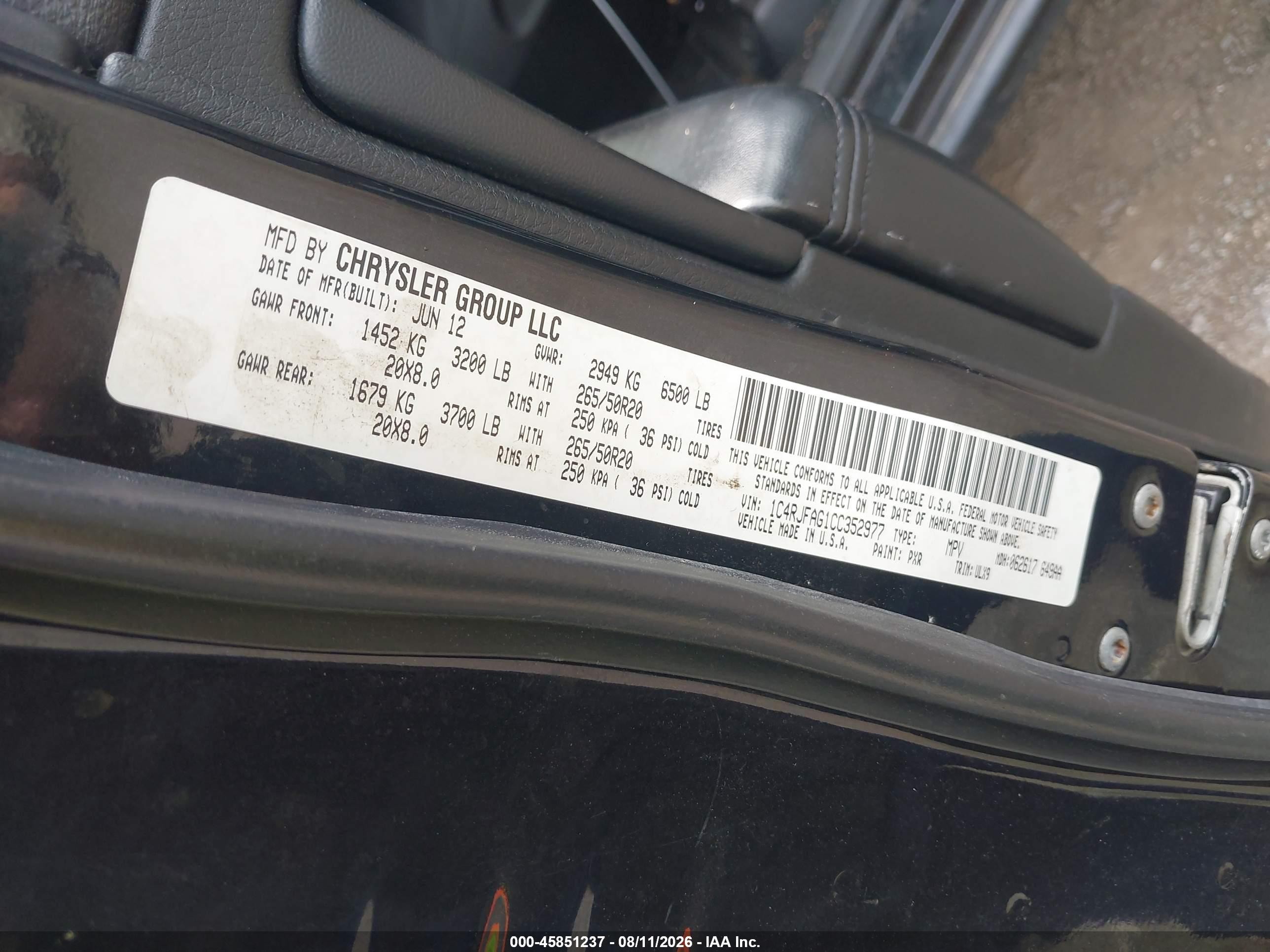 2012 Jeep Grand Cherokee Laredo Black vin: 1C4RJFAG1CC352977
