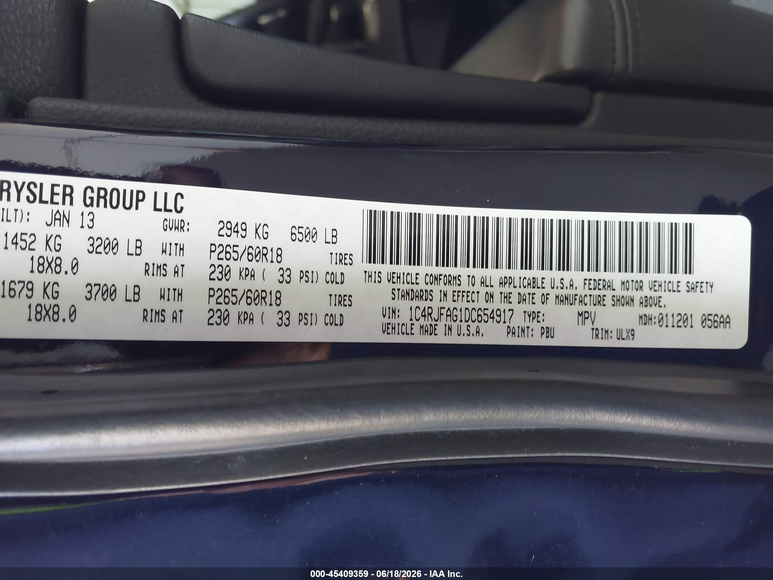 2013 Jeep Grand Cherokee Laredo Dark Blue vin: 1C4RJFAG1DC654917