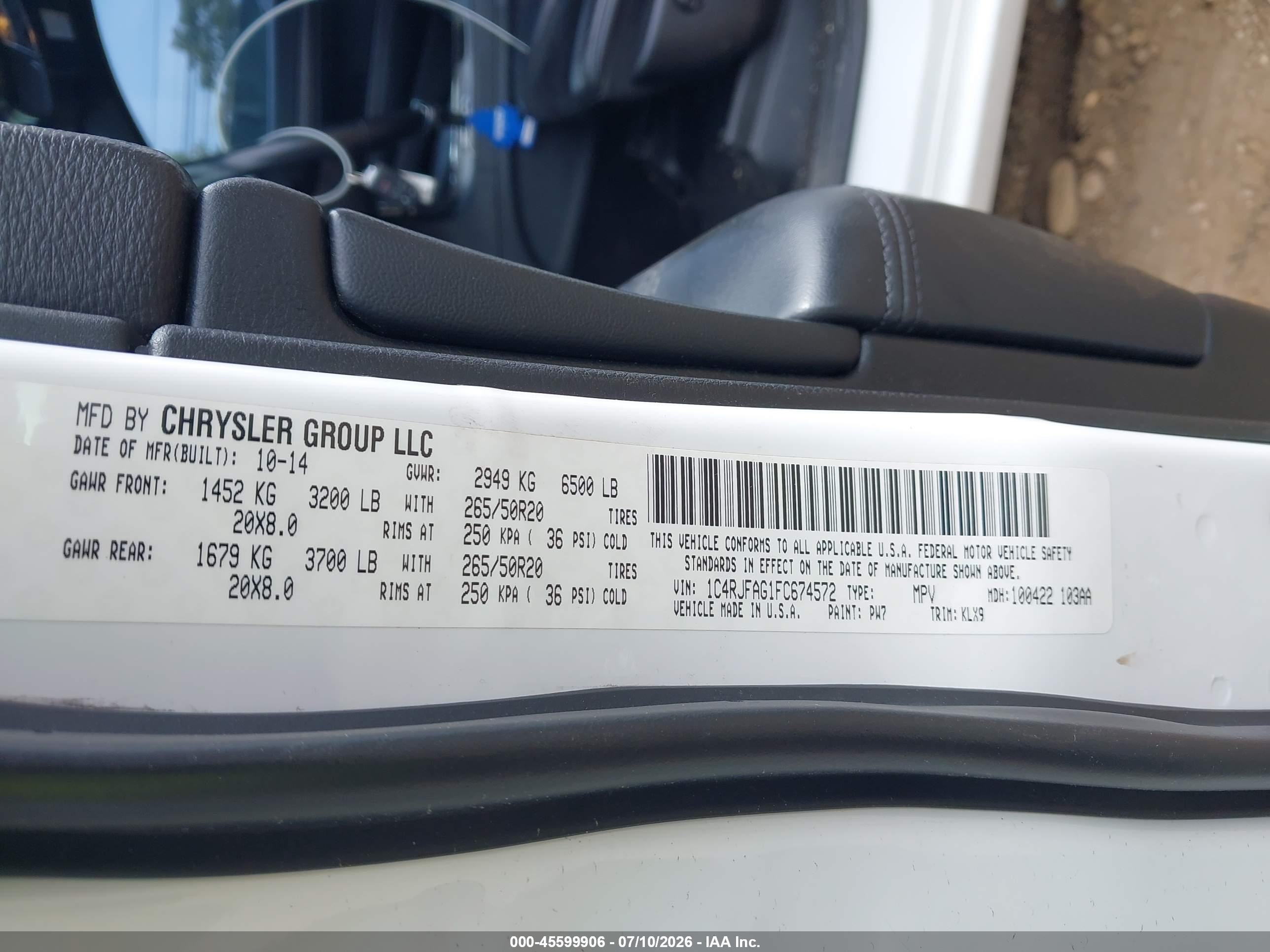 2015 Jeep Grand Cherokee Altitude White vin: 1C4RJFAG1FC674572