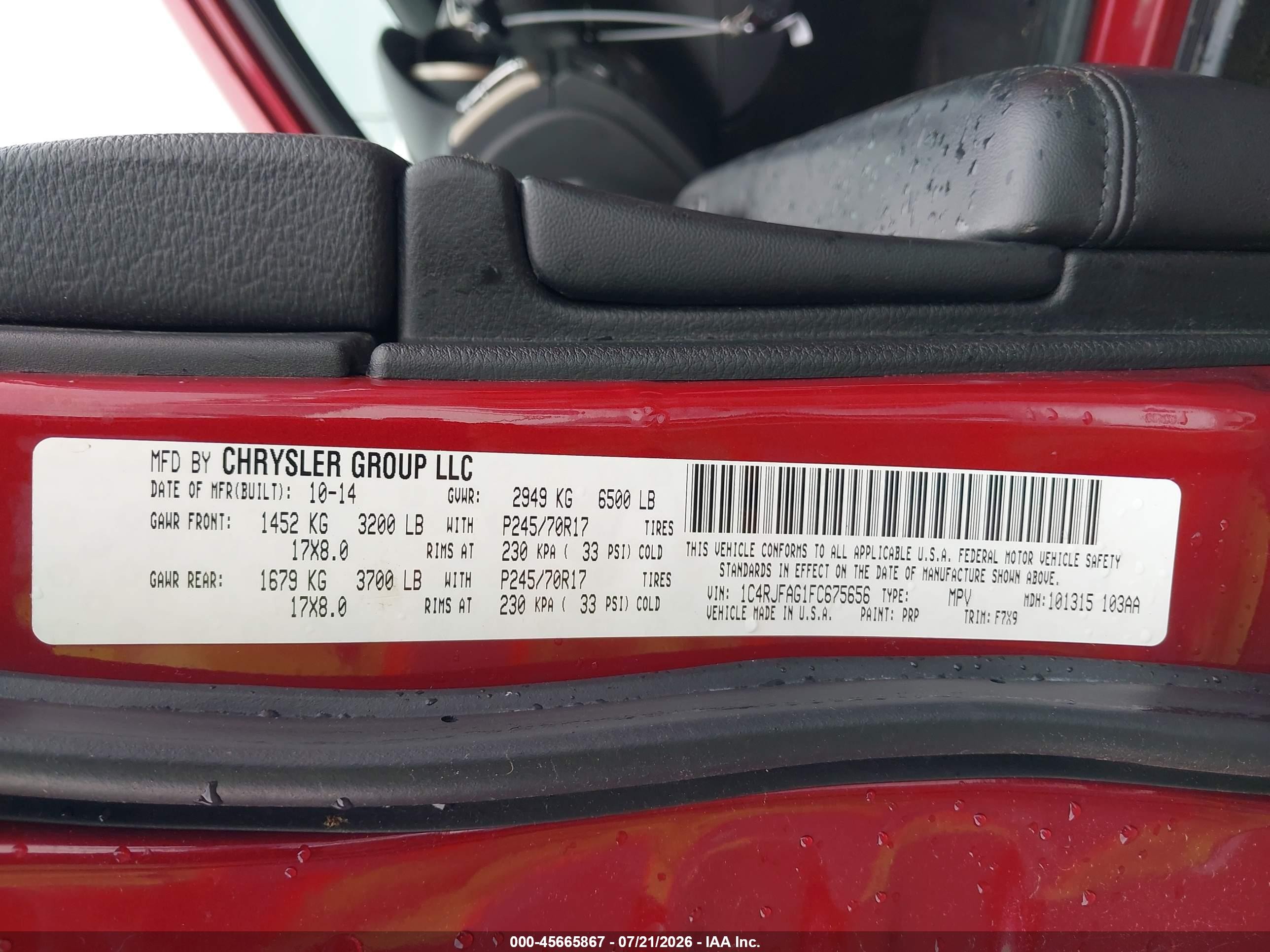 2015 Jeep Grand Cherokee Laredo Red vin: 1C4RJFAG1FC675656