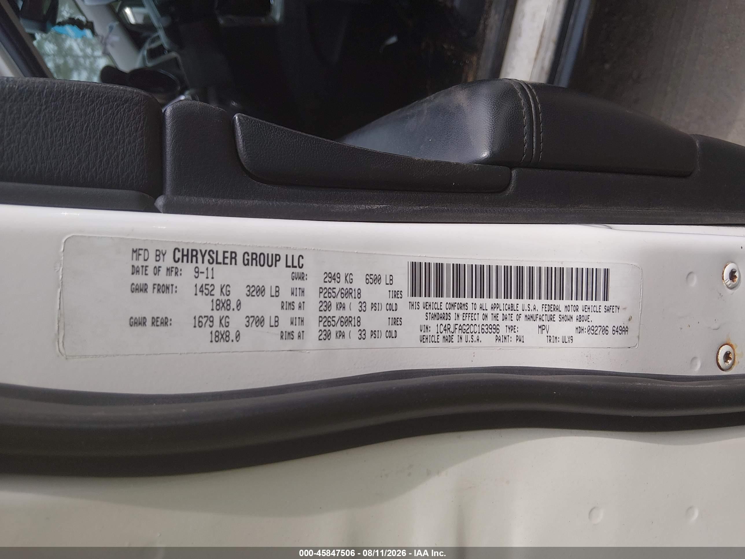 2012 Jeep Grand Cherokee Laredo Белый vin: 1C4RJFAG2CC163996