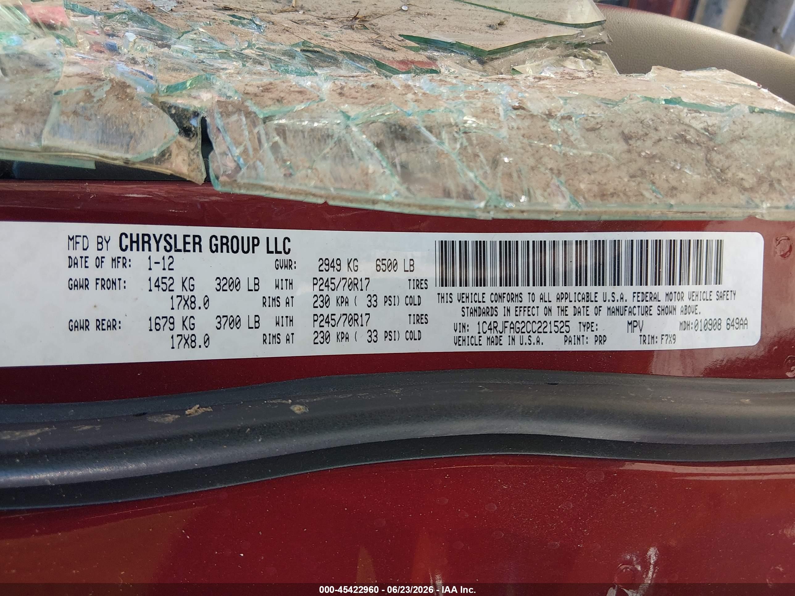 2012 Jeep Grand Cherokee Laredo Burgundy vin: 1C4RJFAG2CC221525