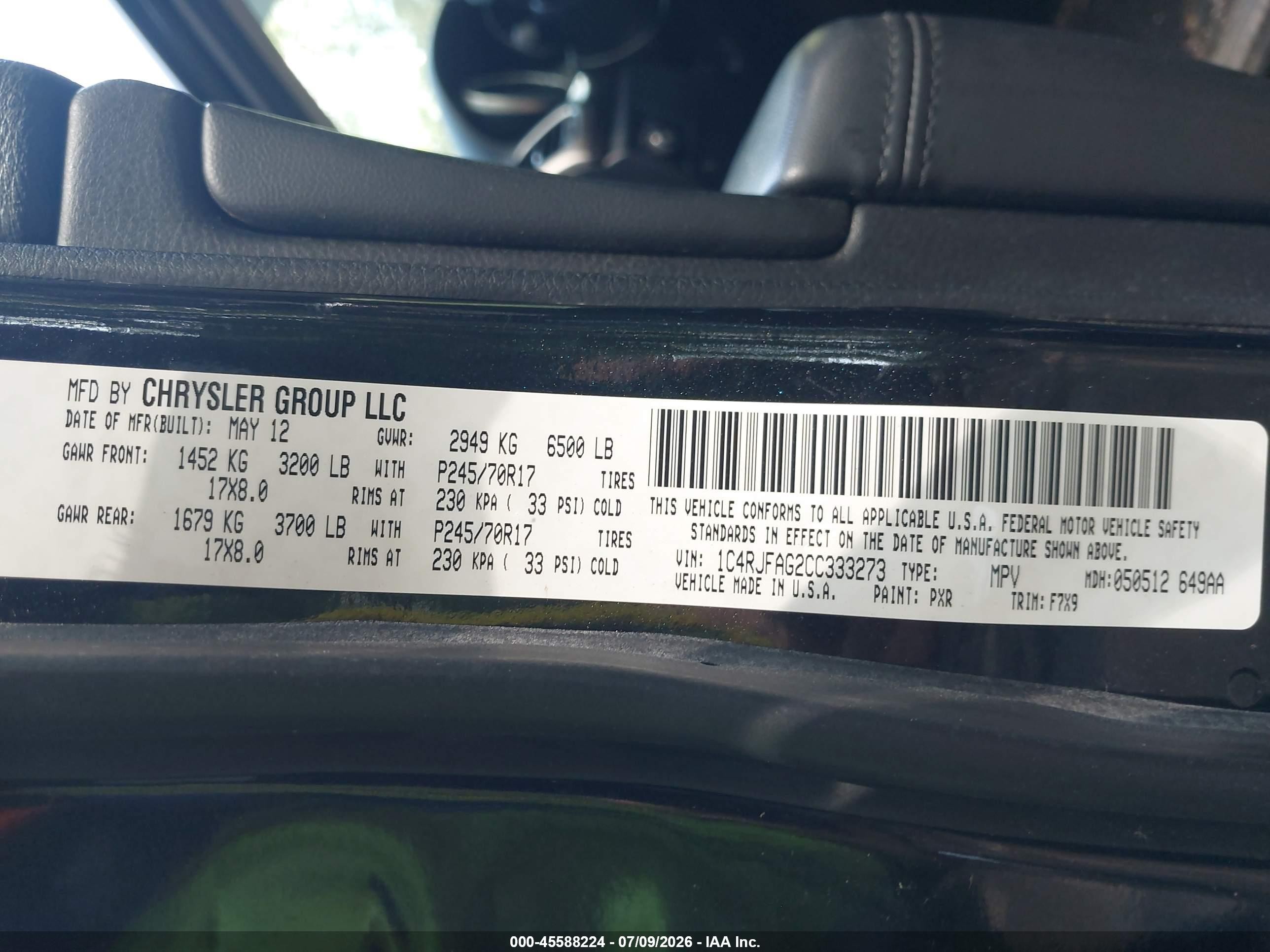 2012 Jeep Grand Cherokee Laredo Black vin: 1C4RJFAG2CC333273