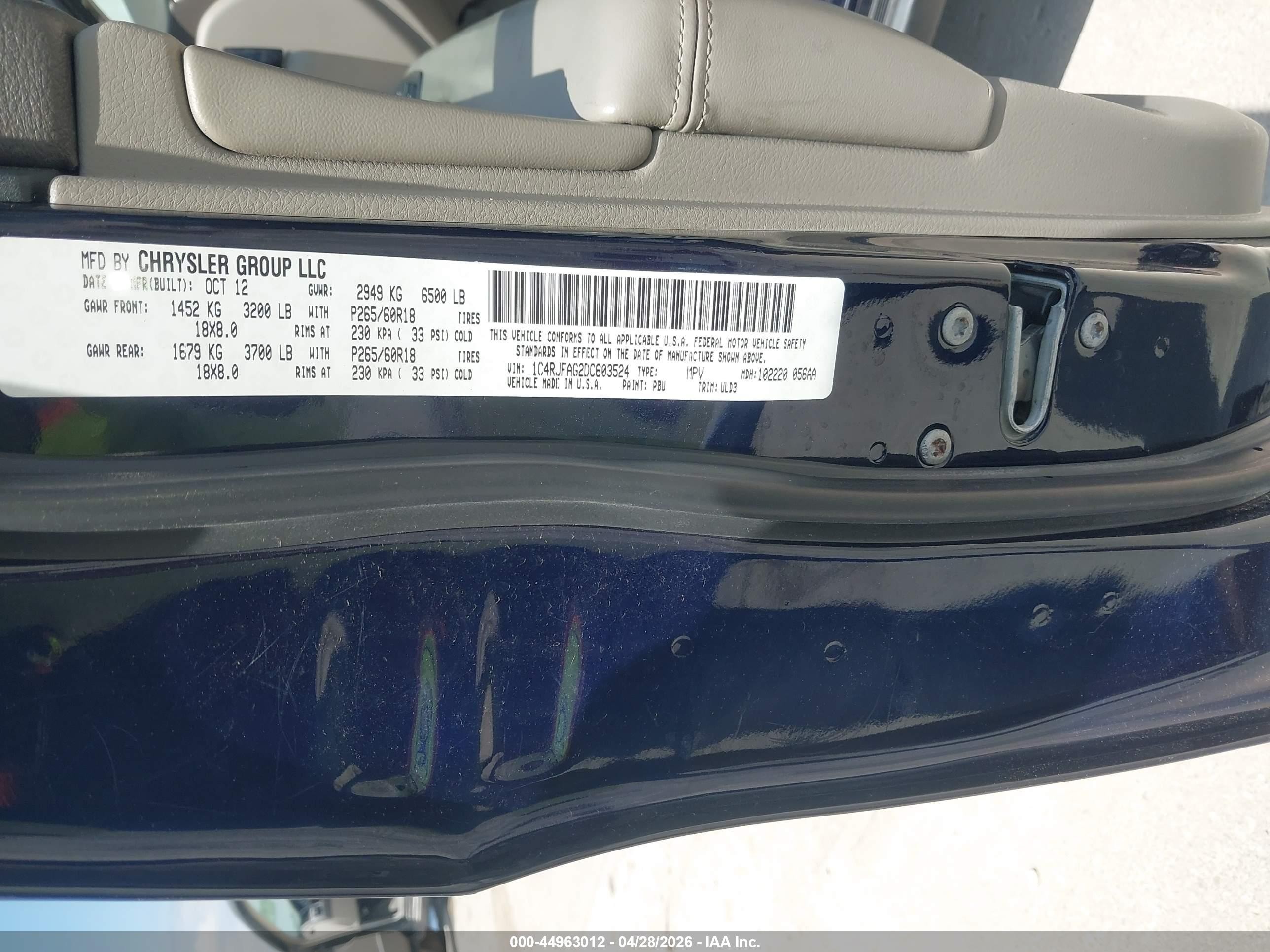 2013 Jeep Grand Cherokee Laredo Dark Blue vin: 1C4RJFAG2DC603524