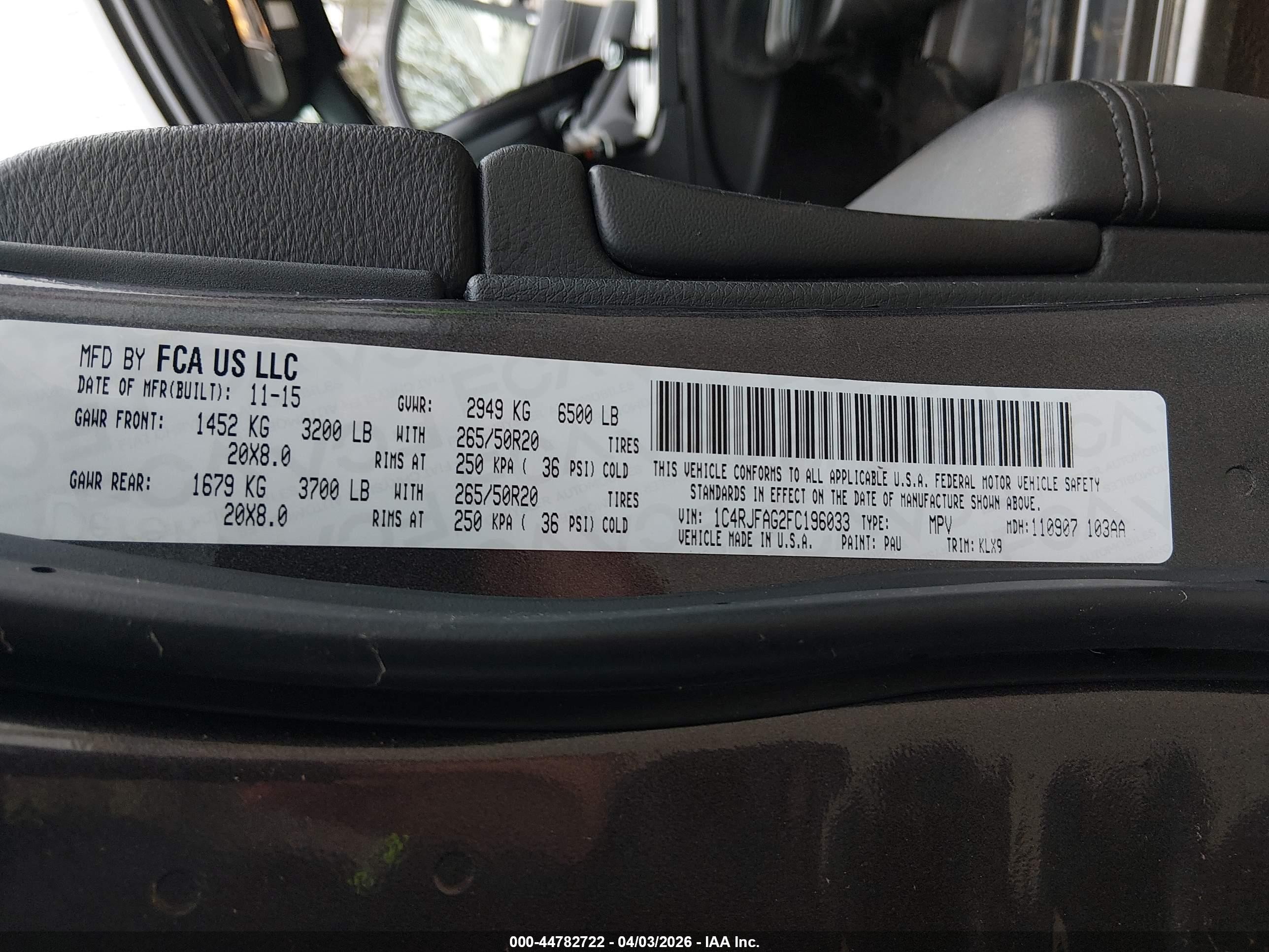 2015 Jeep Grand Cherokee Altitude Gray vin: 1C4RJFAG2FC196033