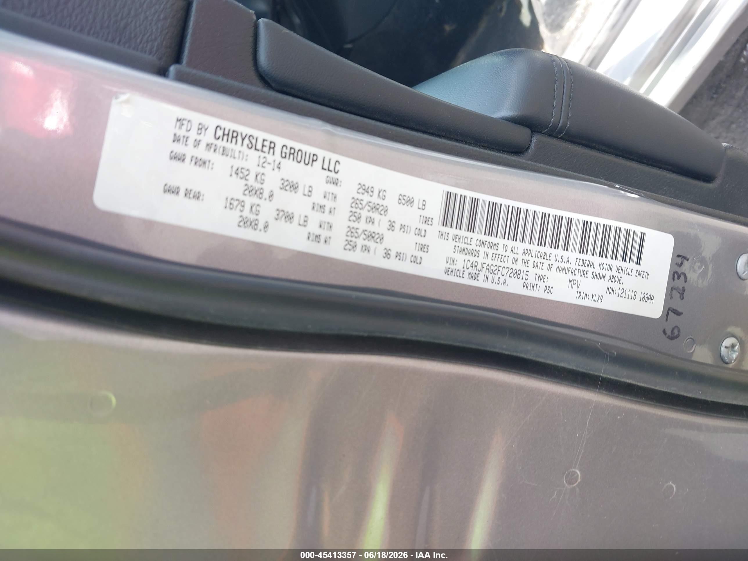 2015 Jeep Grand Cherokee Altitude Gray vin: 1C4RJFAG2FC720815