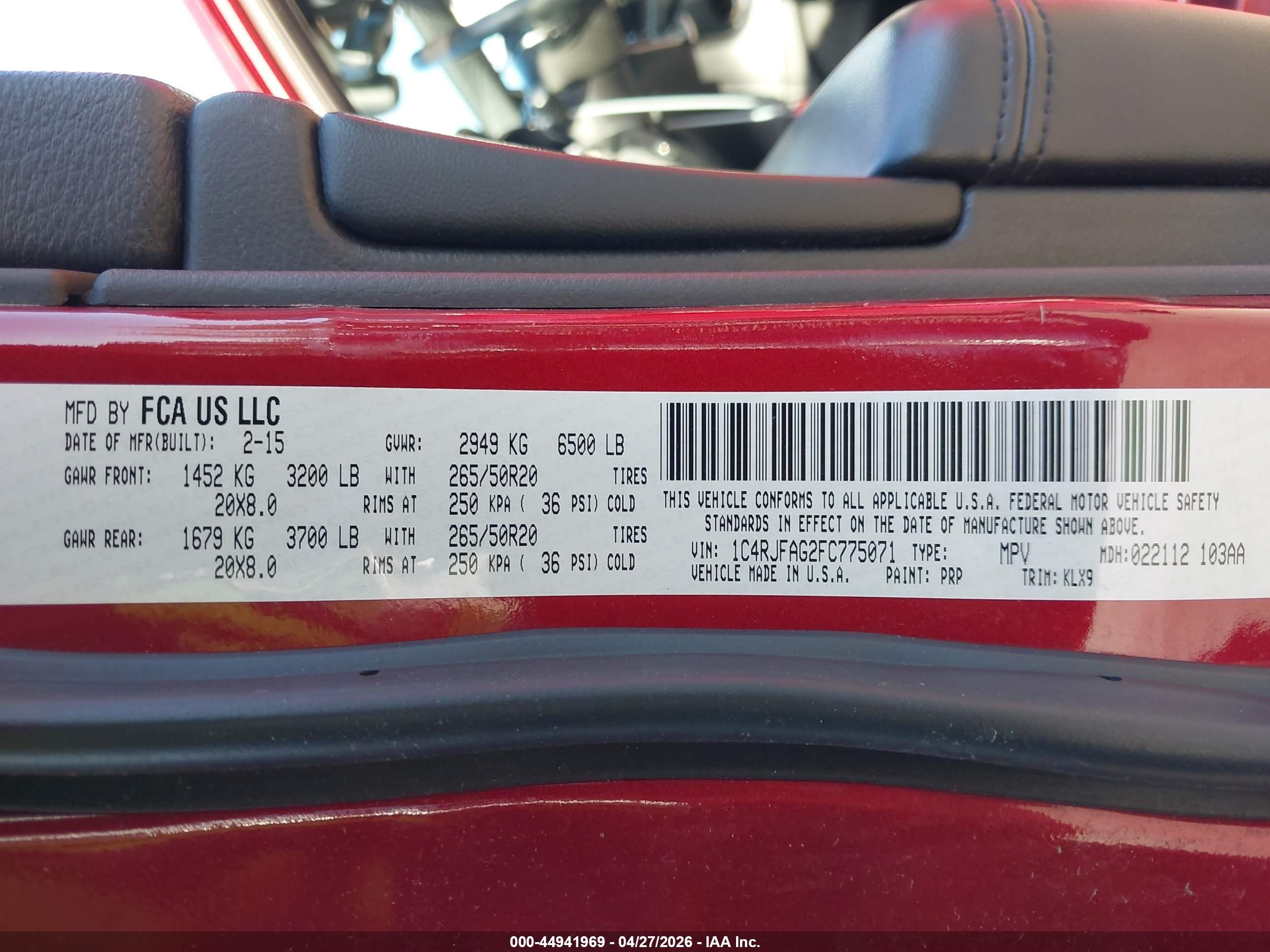 2015 Jeep Grand Cherokee Altitude Red vin: 1C4RJFAG2FC775071