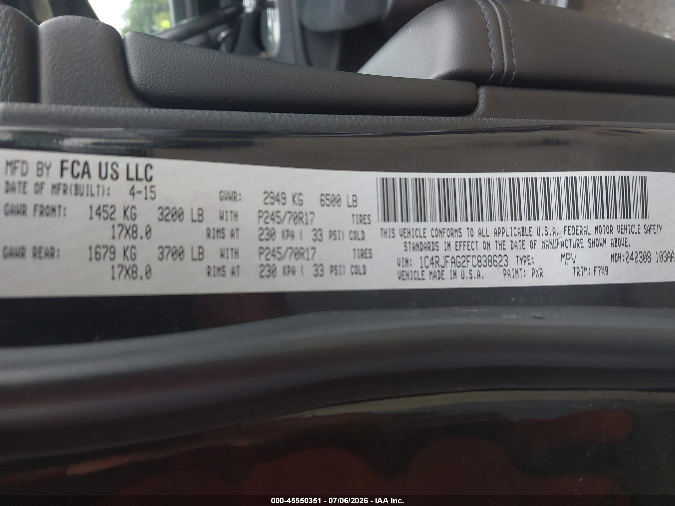 2015 Jeep Grand Cherokee Laredo Black vin: 1C4RJFAG2FC838623