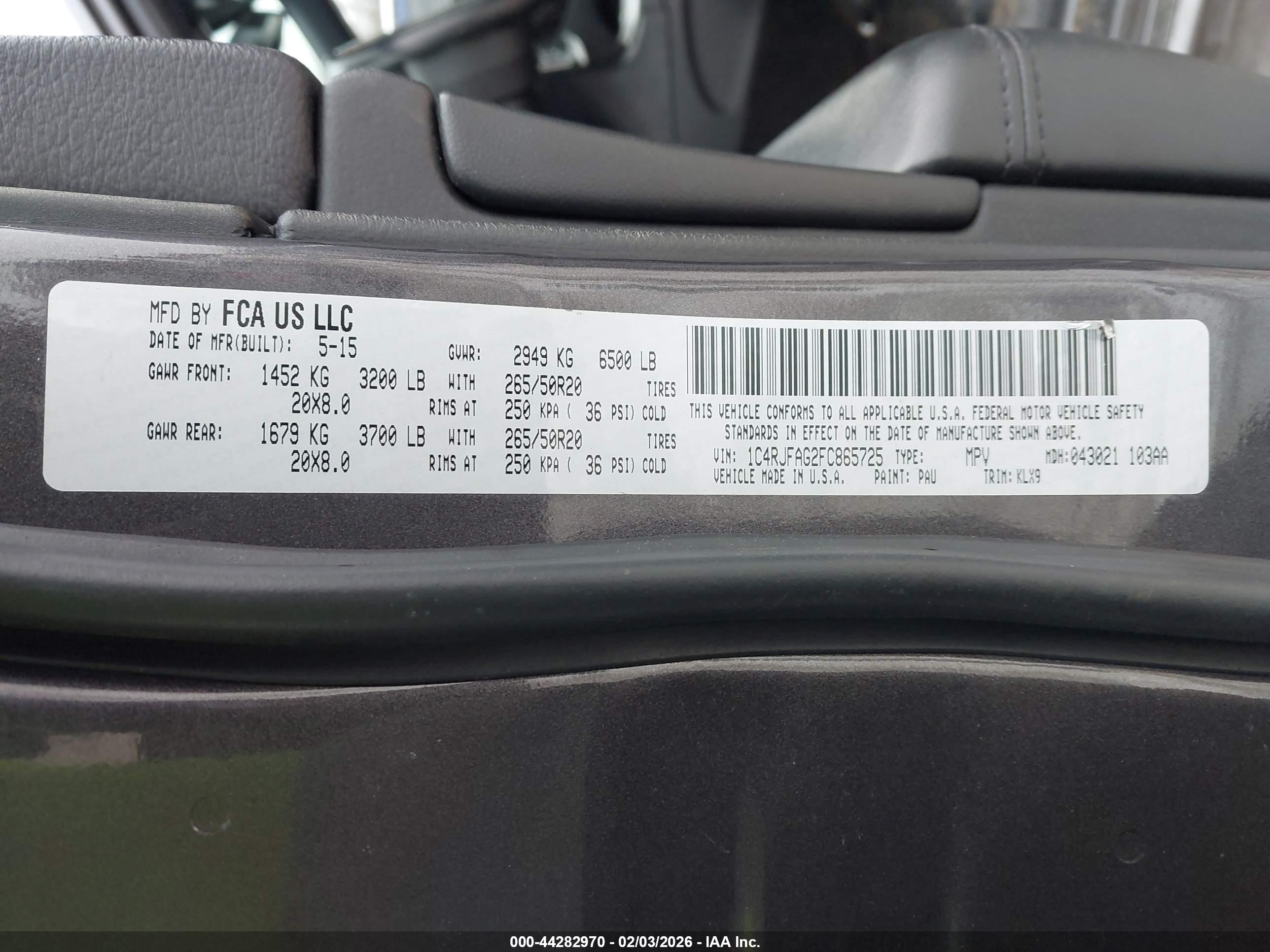 2015 Jeep Grand Cherokee Altitude Gray vin: 1C4RJFAG2FC865725