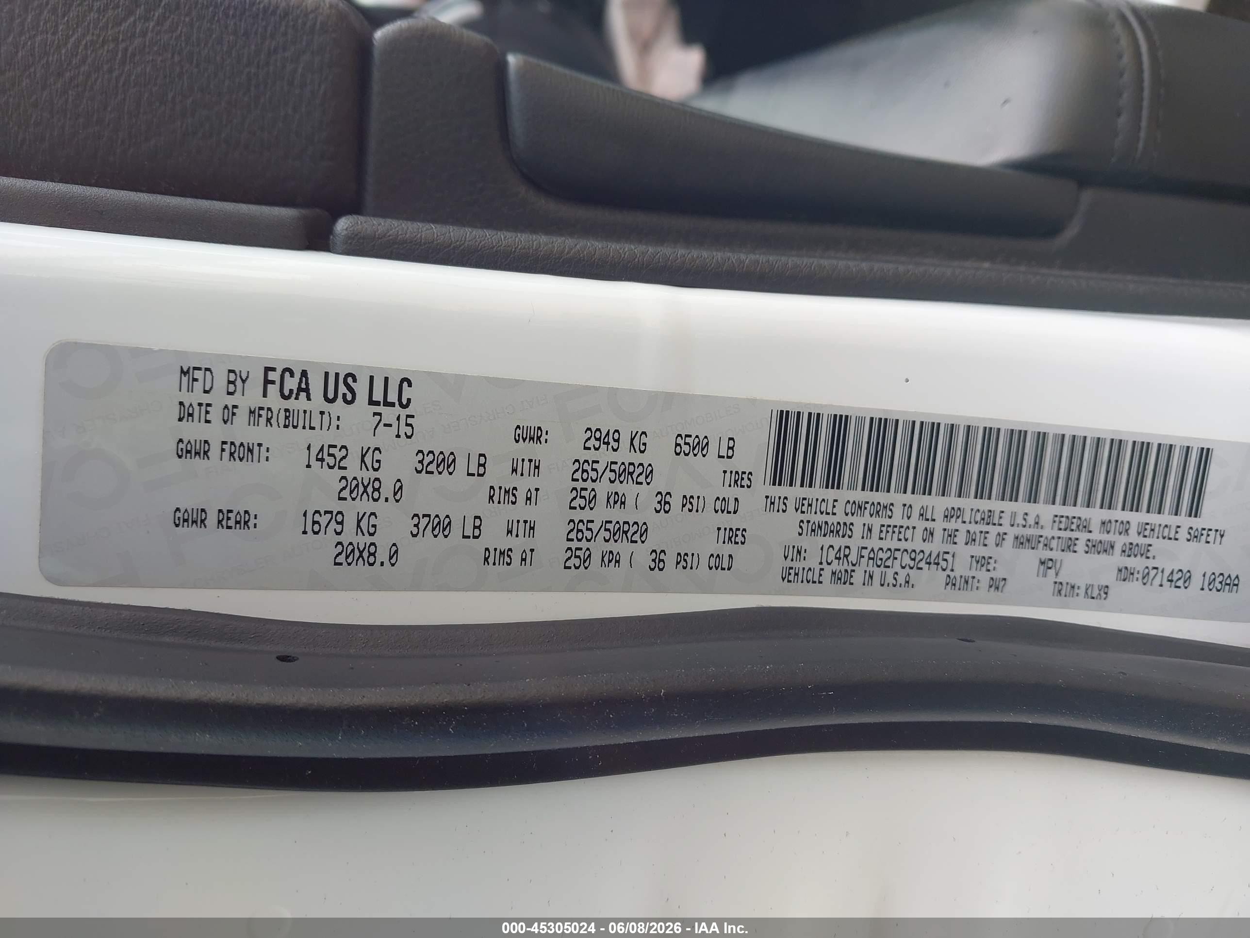 2015 Jeep Grand Cherokee Altitude Белый vin: 1C4RJFAG2FC924451