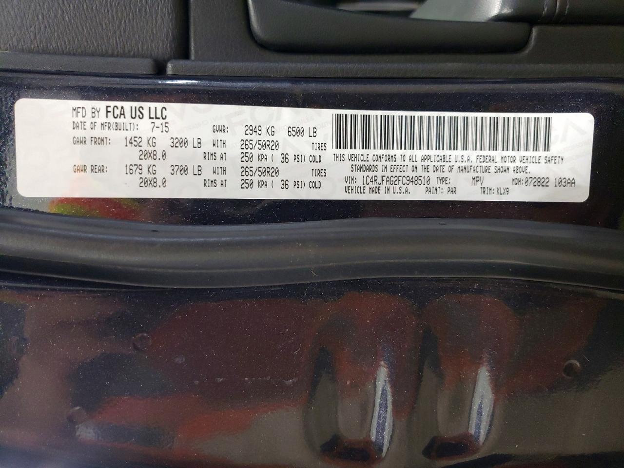 2015 Jeep Grand Cherokee Laredo Угольный vin: 1C4RJFAG2FC948510