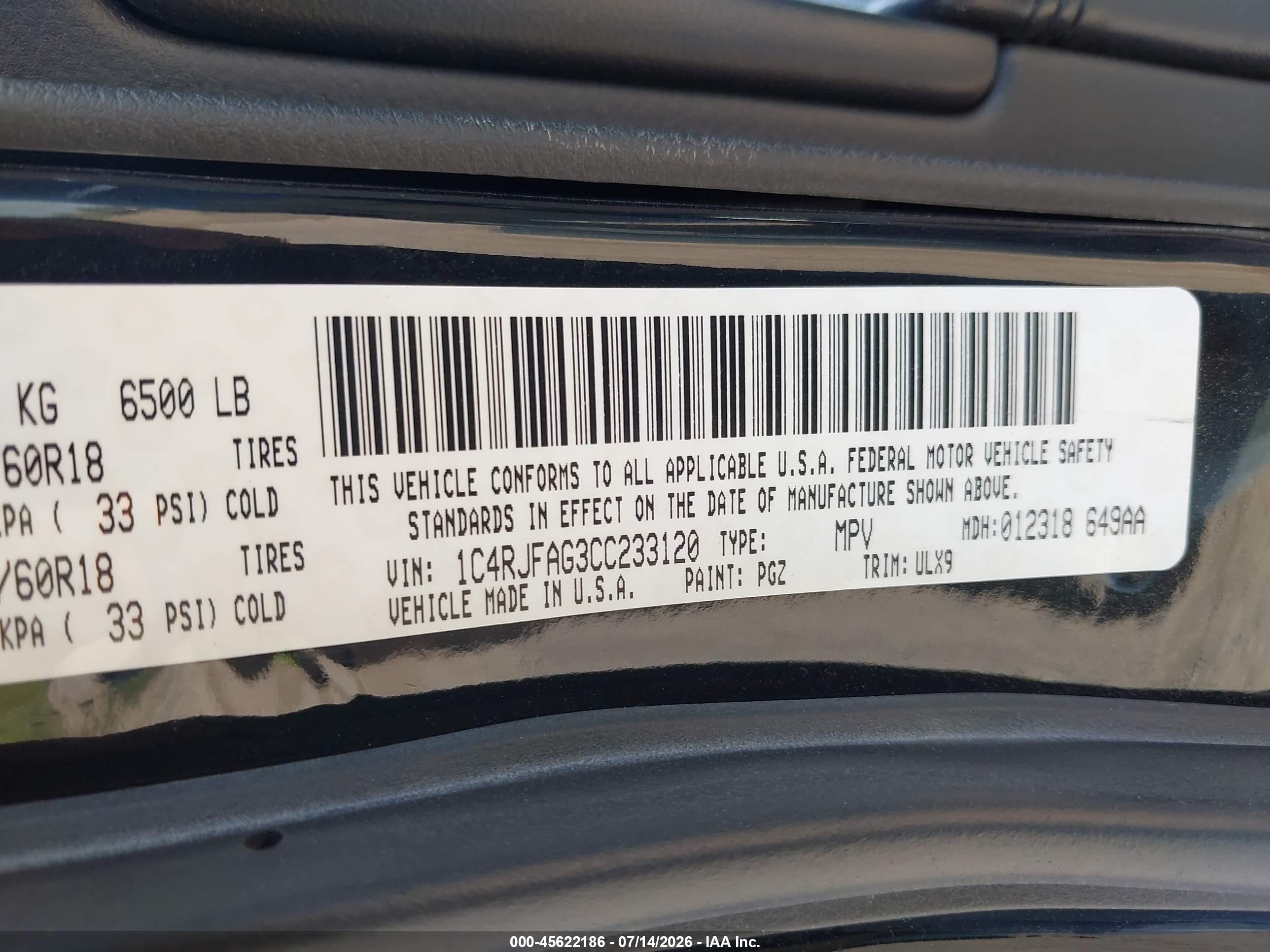 2012 Jeep Grand Cherokee Laredo Black vin: 1C4RJFAG3CC233120