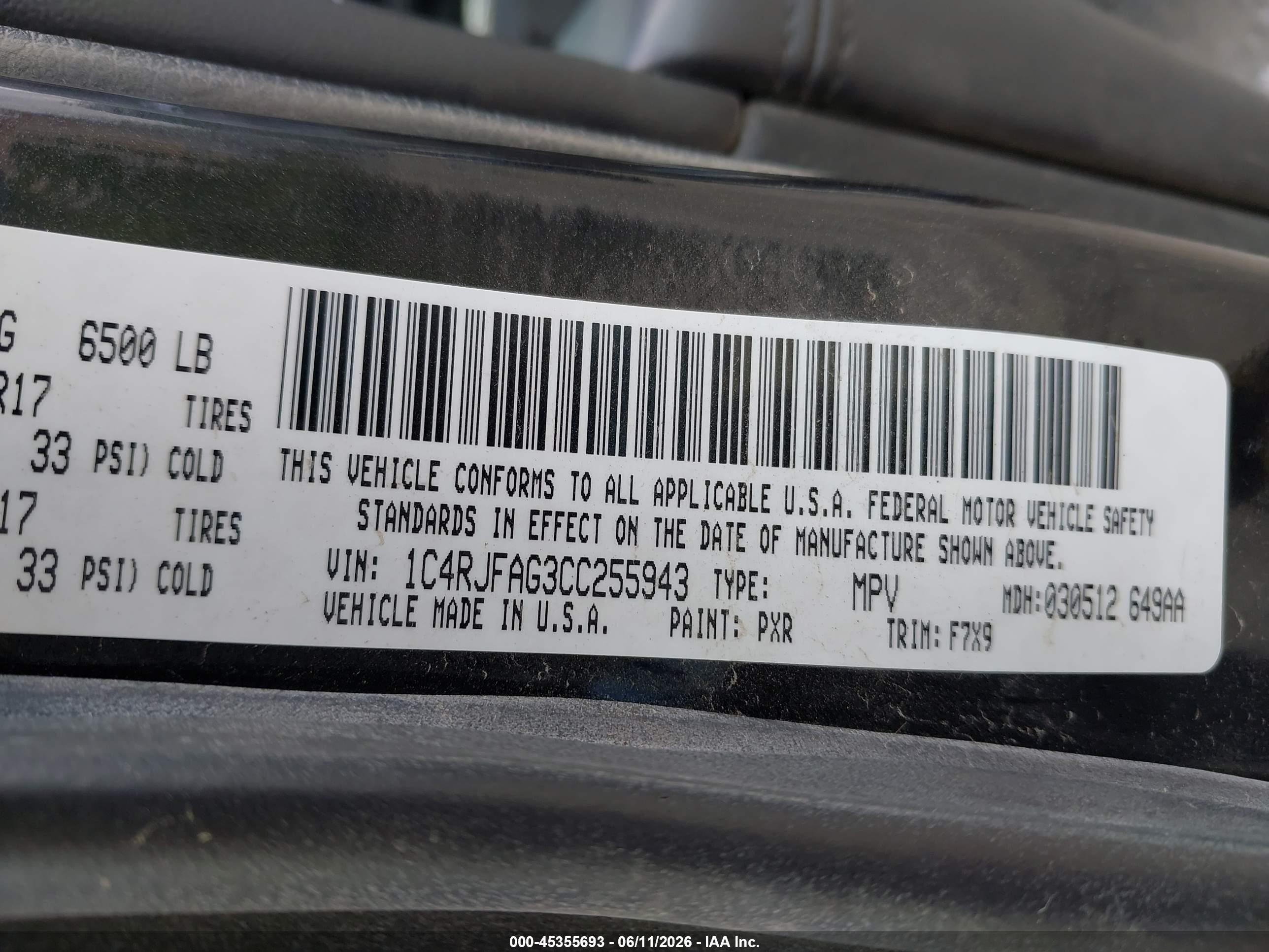2012 Jeep Grand Cherokee Laredo Черный vin: 1C4RJFAG3CC255943