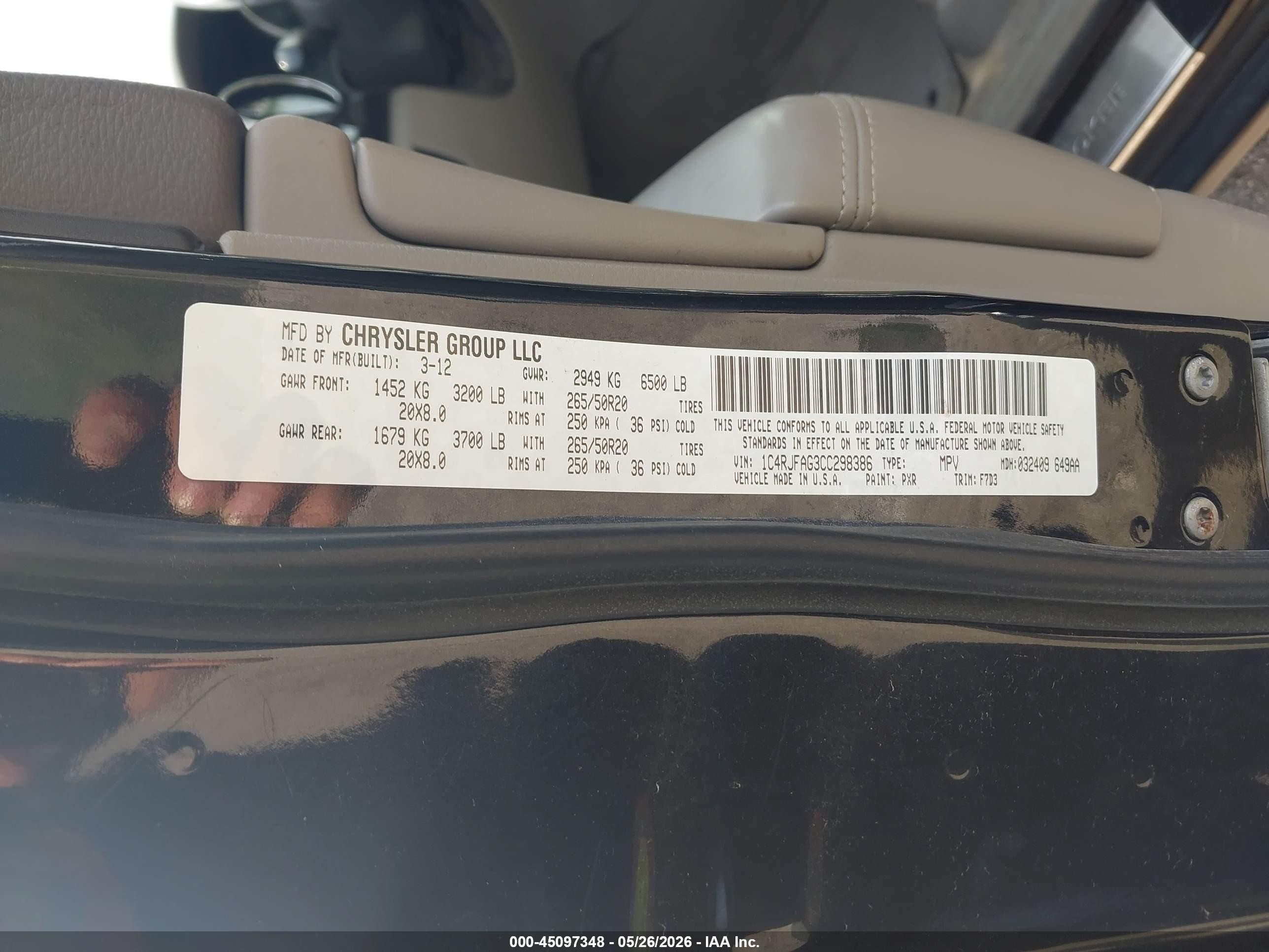 2012 Jeep Grand Cherokee Laredo Black vin: 1C4RJFAG3CC298386