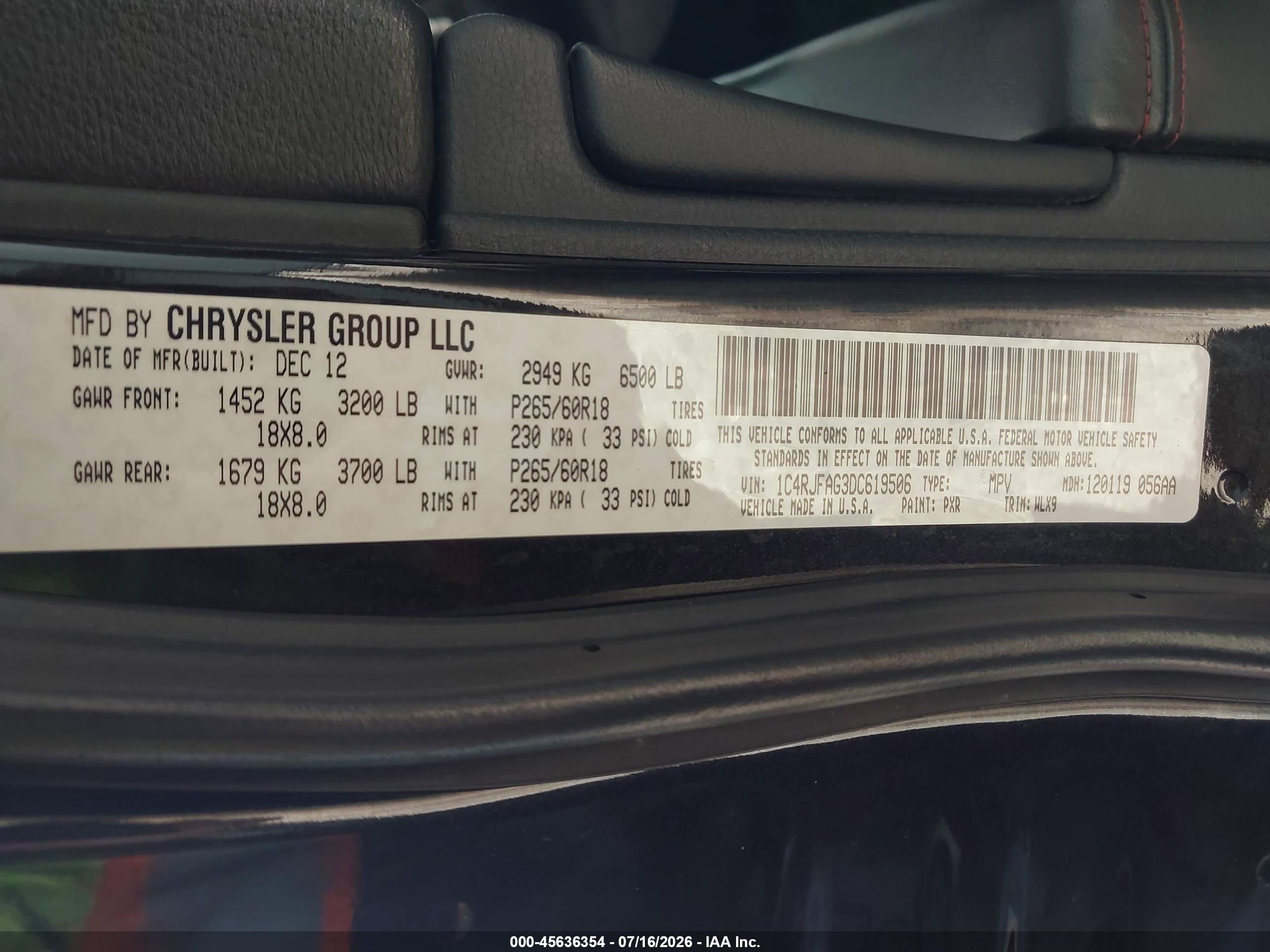 2013 Jeep Grand Cherokee Laredo Trailhawk Black vin: 1C4RJFAG3DC619506