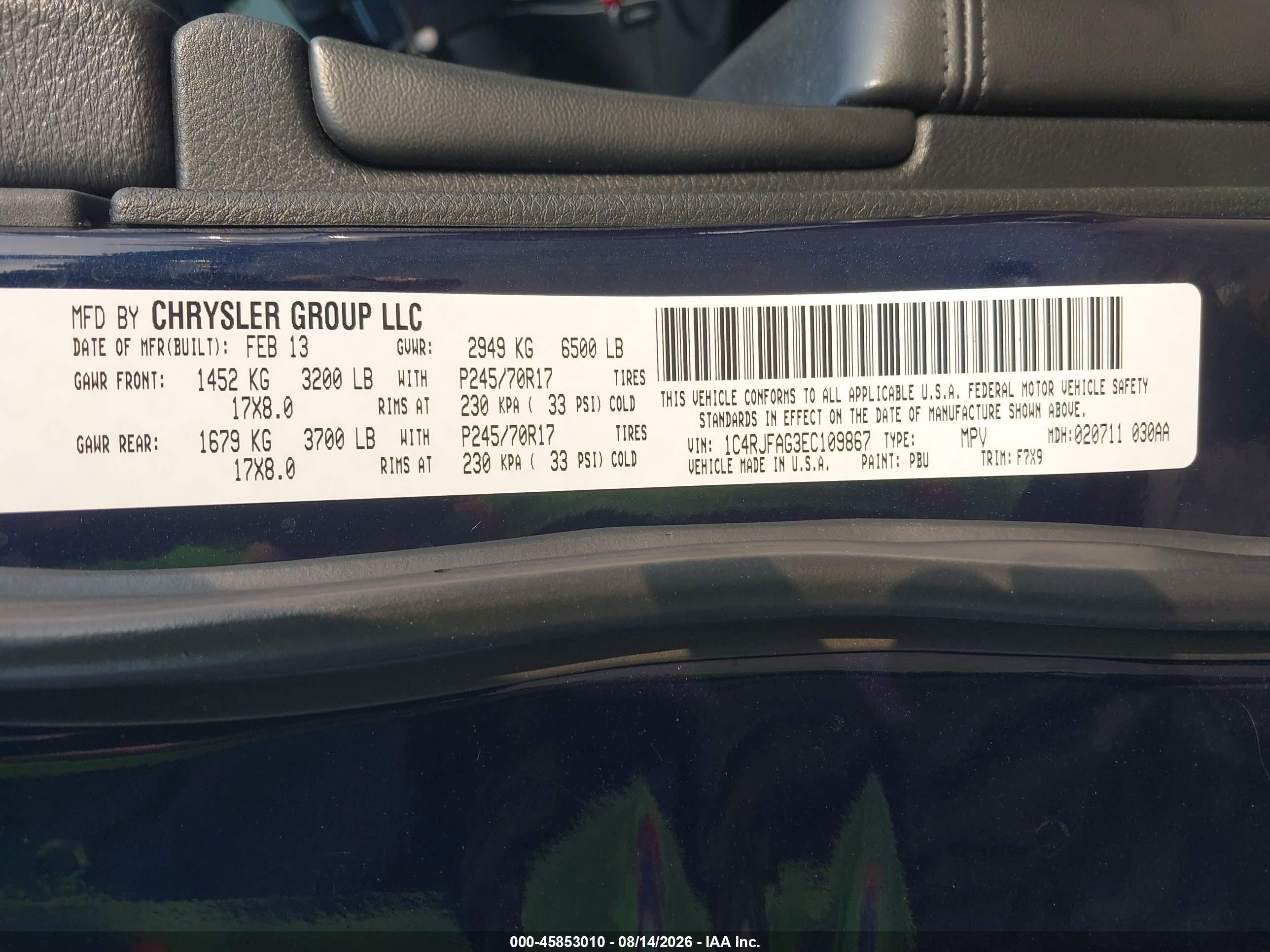 2014 Jeep Grand Cherokee Laredo Blue vin: 1C4RJFAG3EC109867