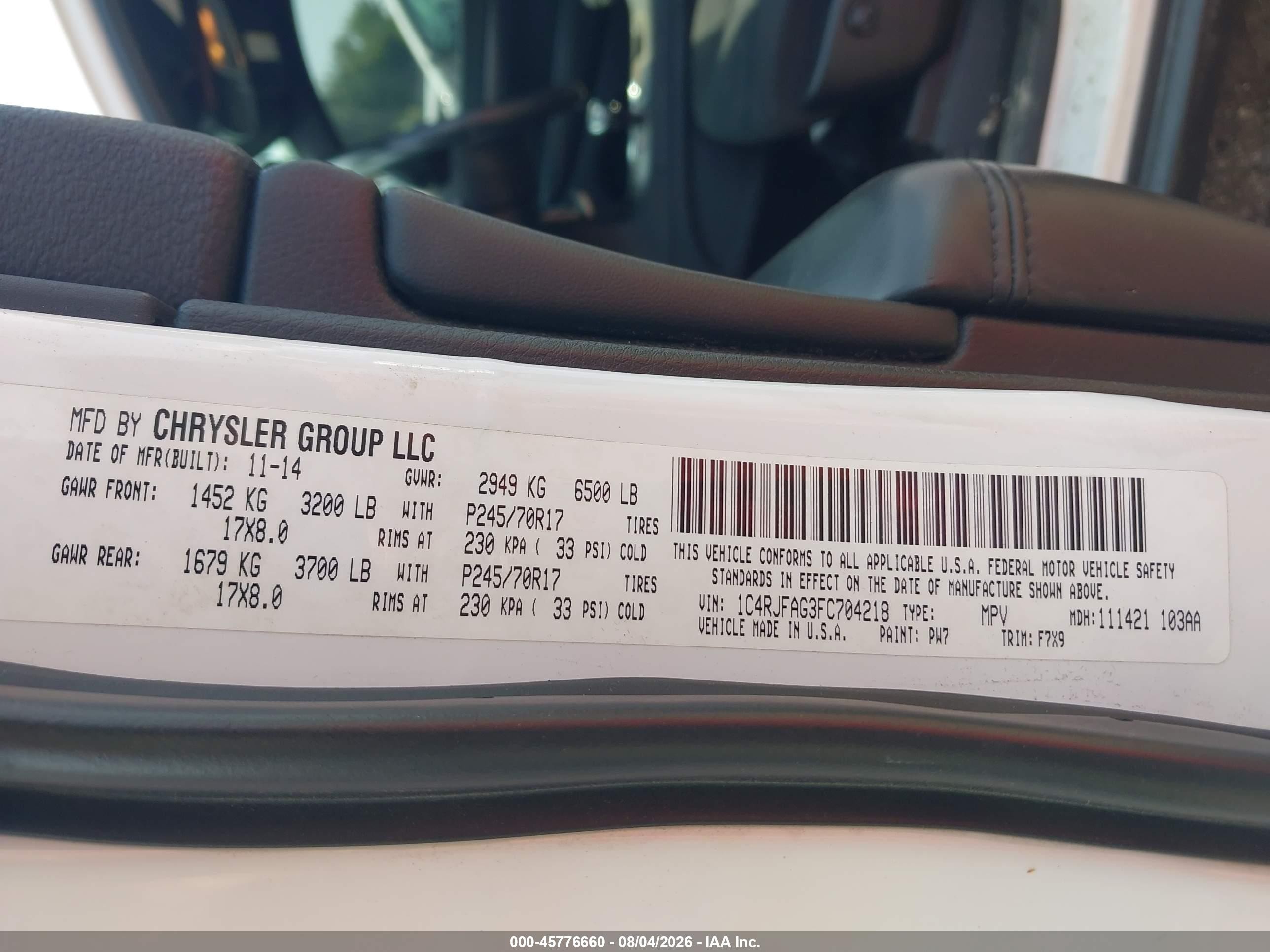 2015 Jeep Grand Cherokee Laredo White vin: 1C4RJFAG3FC704218