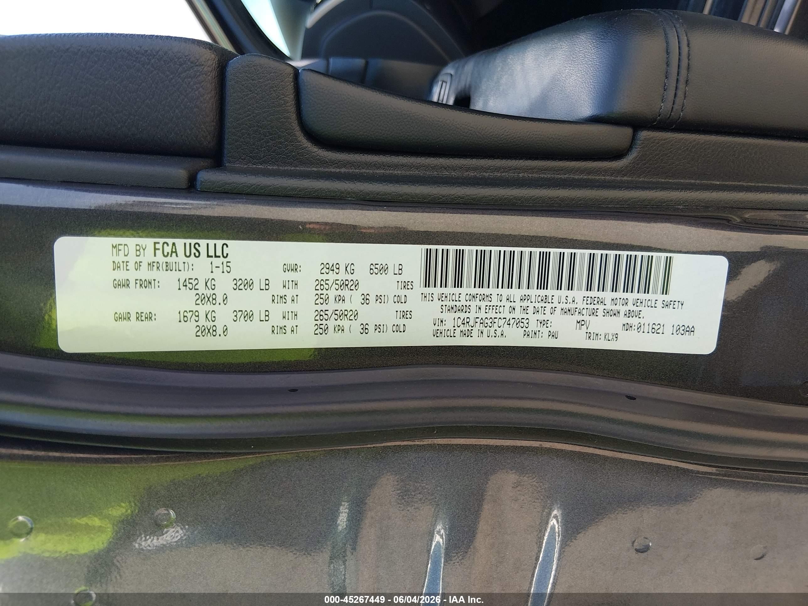 2015 Jeep Grand Cherokee Altitude Gray vin: 1C4RJFAG3FC747053