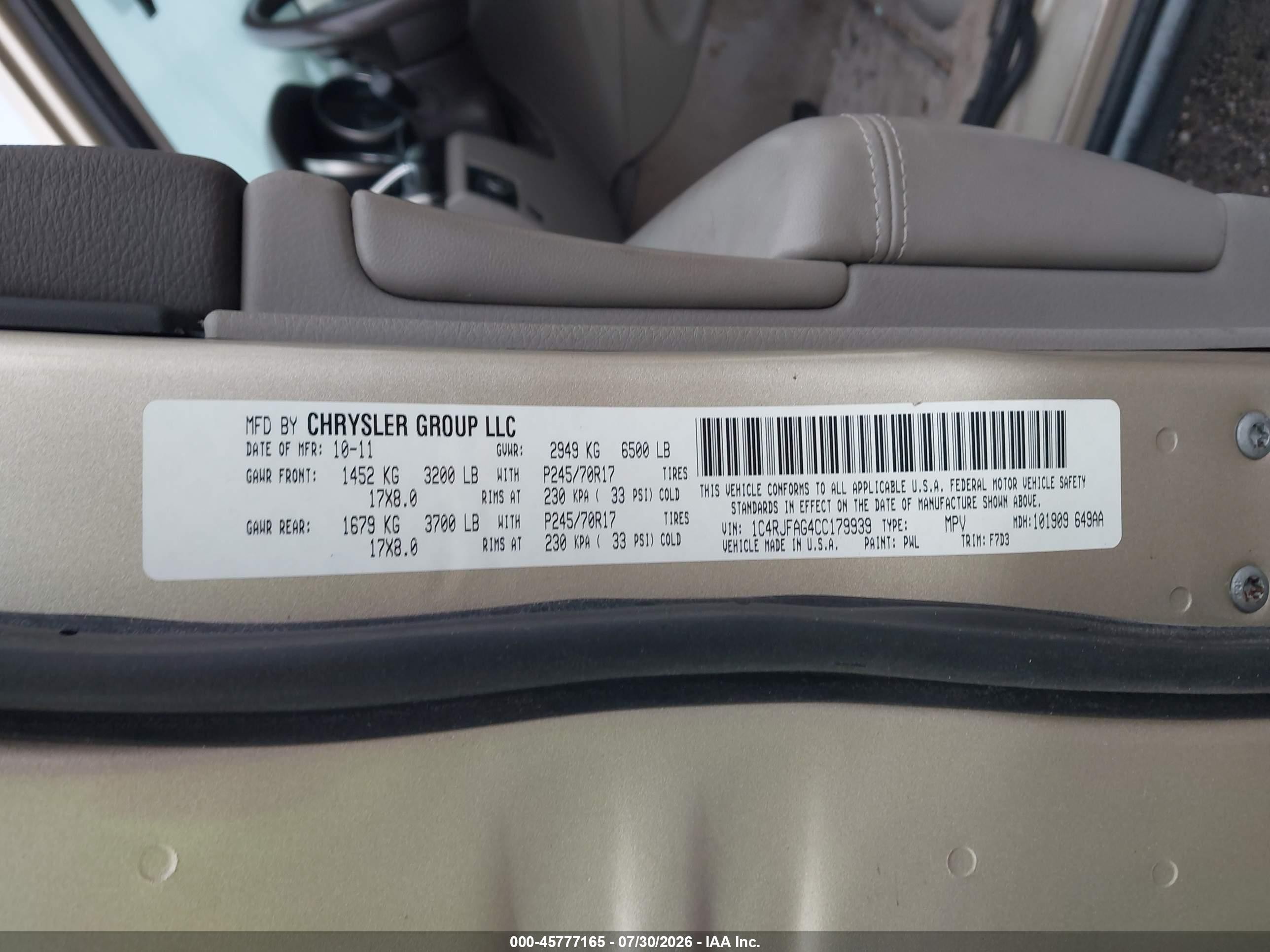 2012 Jeep Grand Cherokee Laredo Gold vin: 1C4RJFAG4CC179939