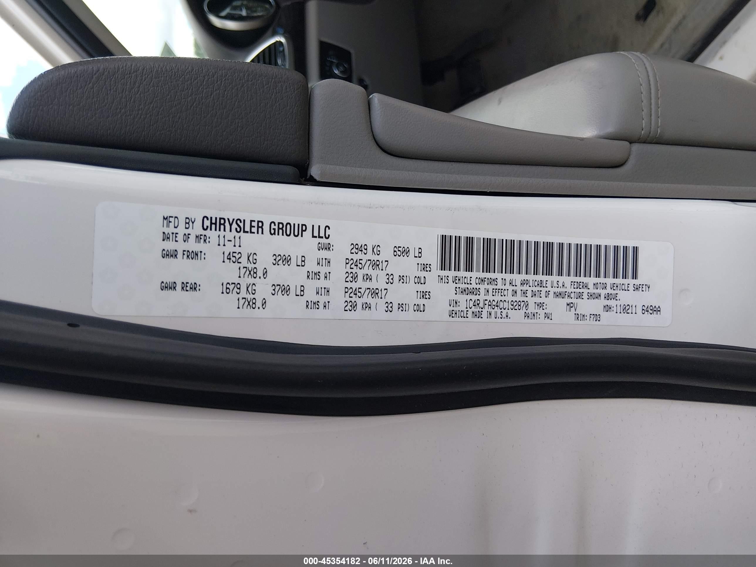 2012 Jeep Grand Cherokee Laredo Белый vin: 1C4RJFAG4CC192870