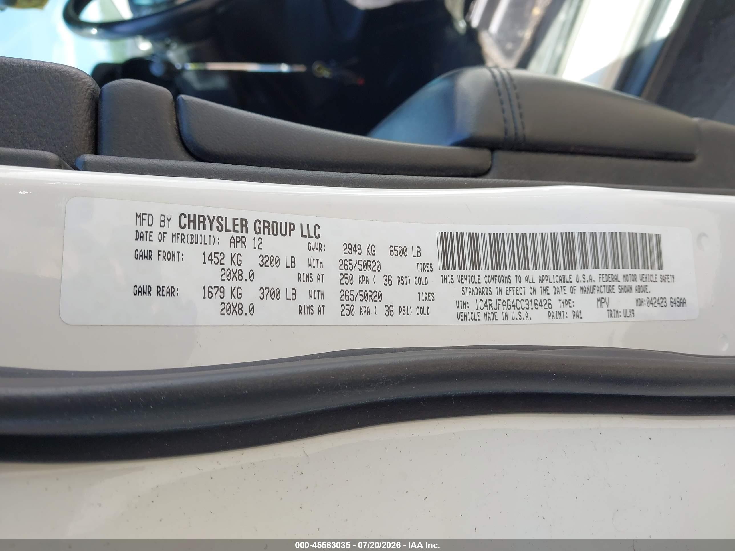 2012 Jeep Grand Cherokee Laredo Белый vin: 1C4RJFAG4CC316426