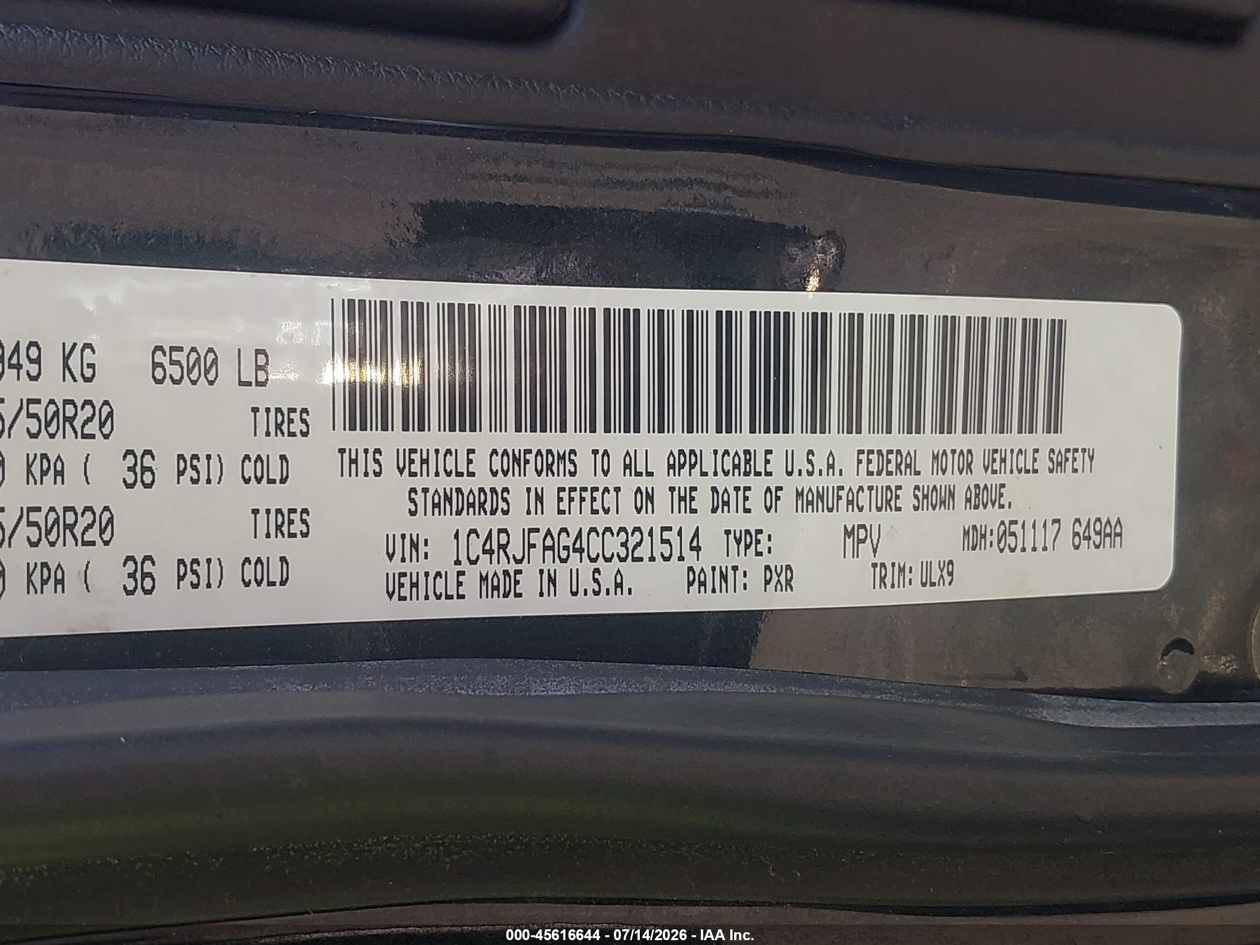 2012 Jeep Grand Cherokee Laredo Black vin: 1C4RJFAG4CC321514