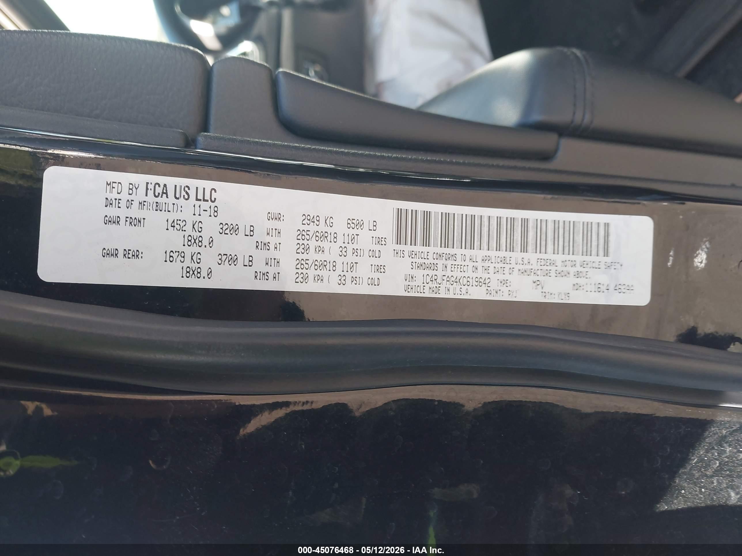 2019 Jeep Grand Cherokee Laredo E 4x4 Черный vin: 1C4RJFAG4KC619642