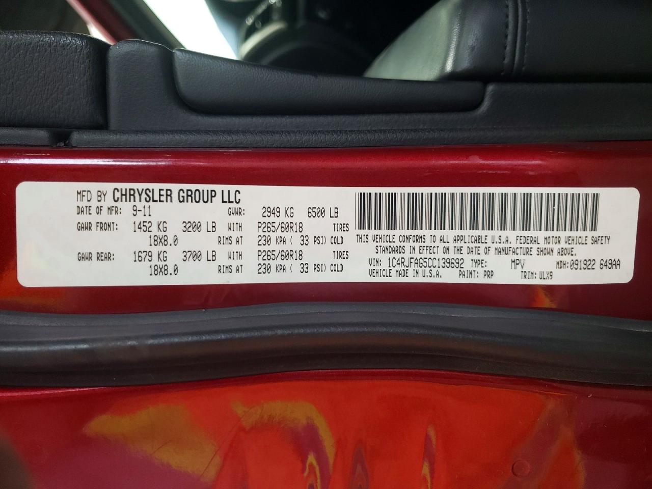 2012 Jeep Grand Cherokee Laredo Red vin: 1C4RJFAG5CC139692
