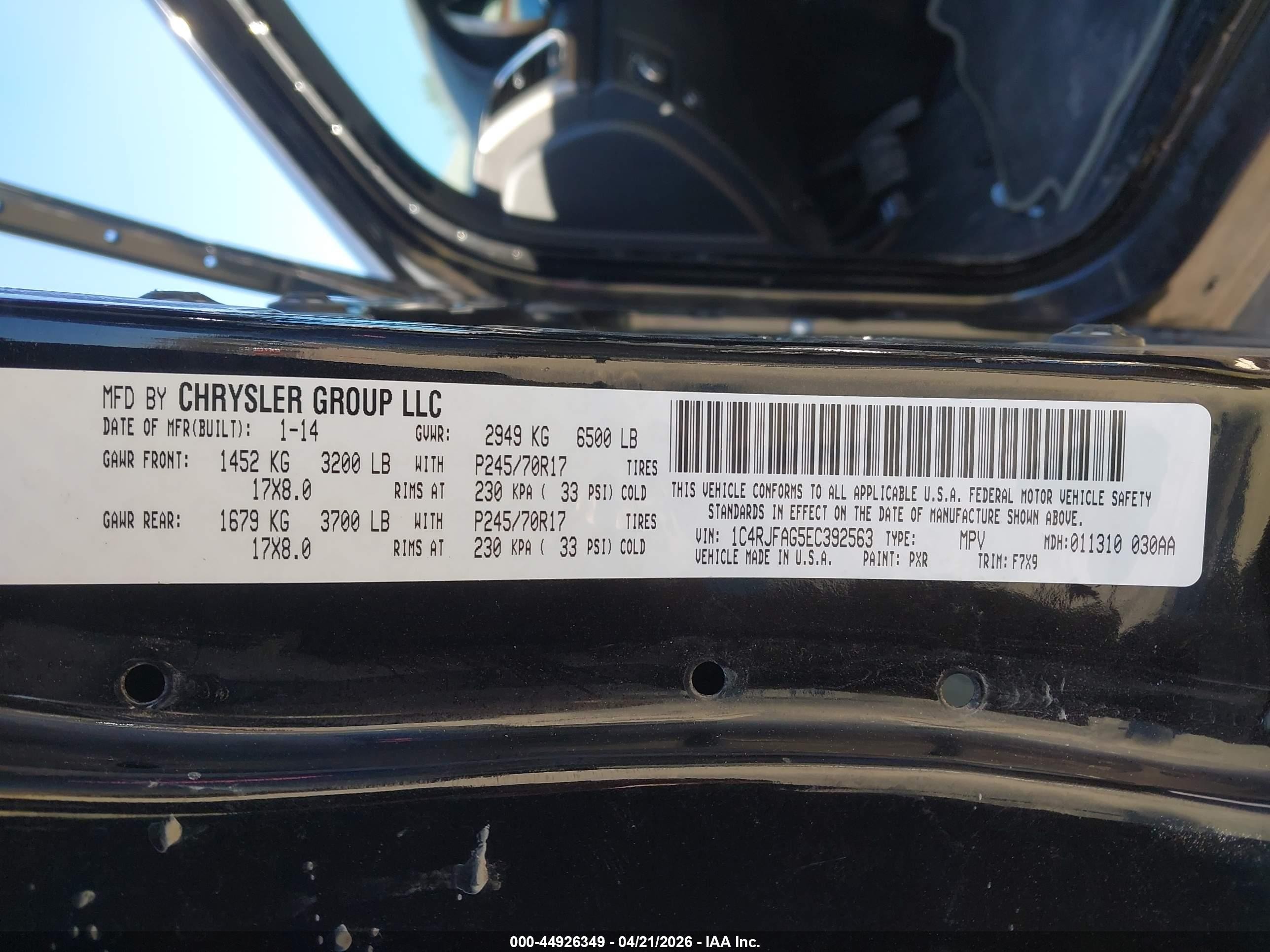 2014 Jeep Grand Cherokee Laredo Black vin: 1C4RJFAG5EC392563